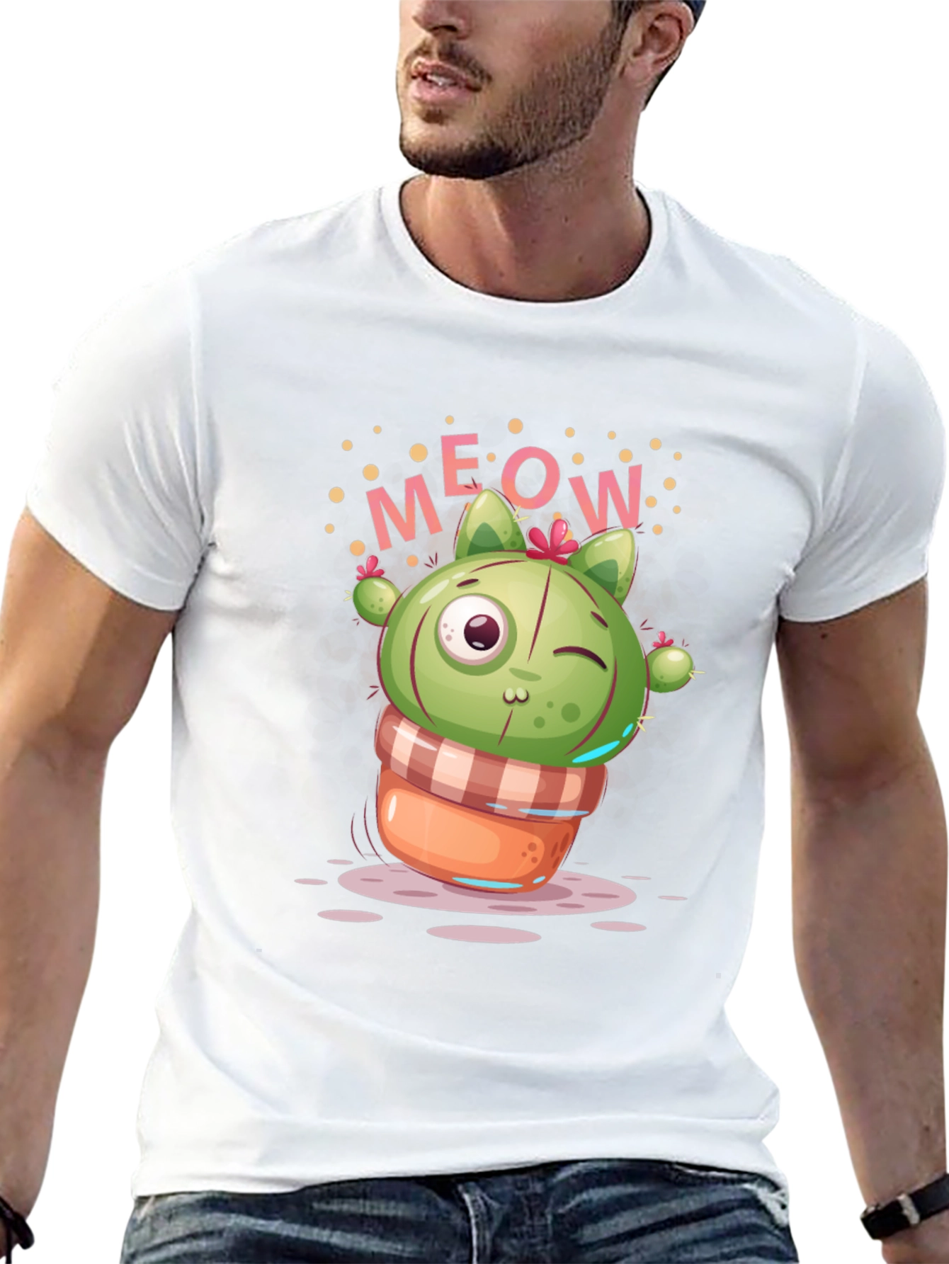 Meow Cactus Graphic Tee - Quirky Cat Lover T-Shirt