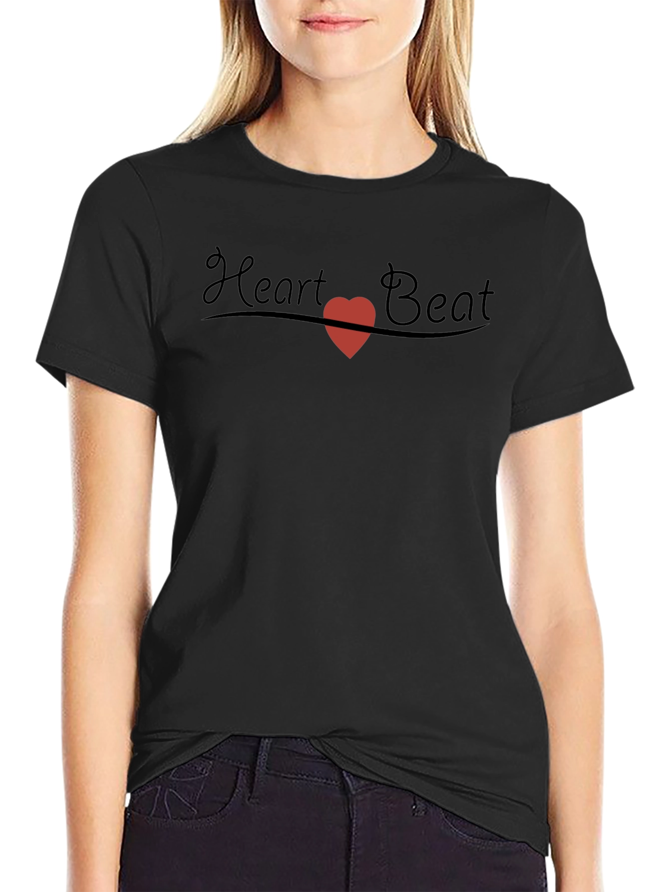Heart Beat Graphic Tee - Soft Black Cotton