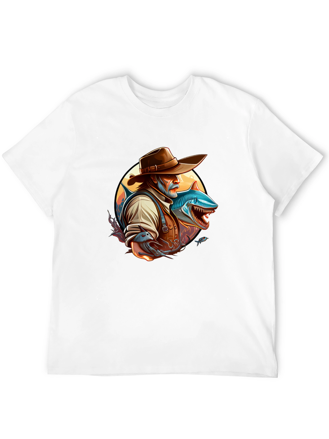 Shark Fisherman Graphic Tee - Black Cotton Blend