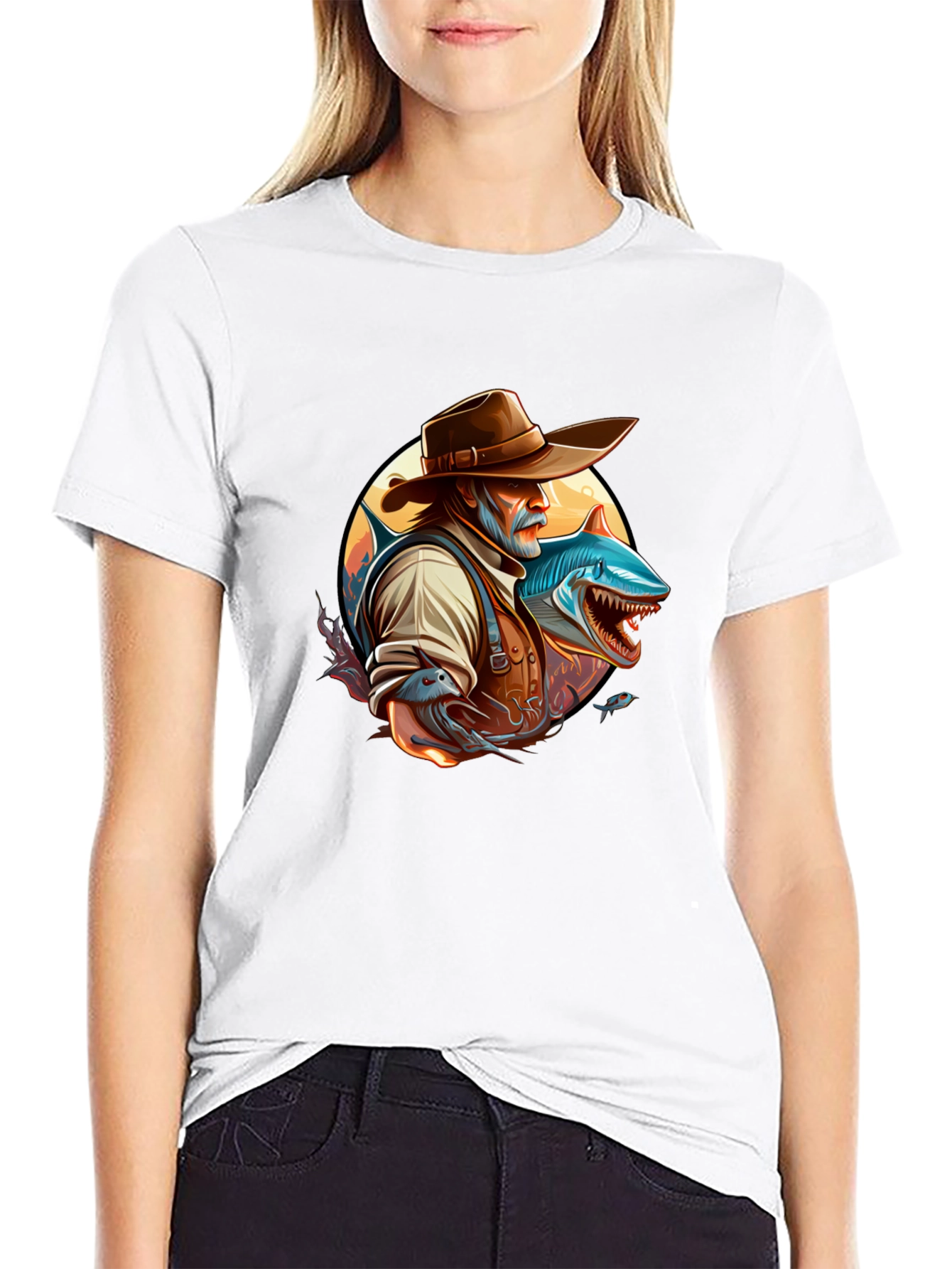 Shark Fisherman Graphic Tee - Black Cotton Blend