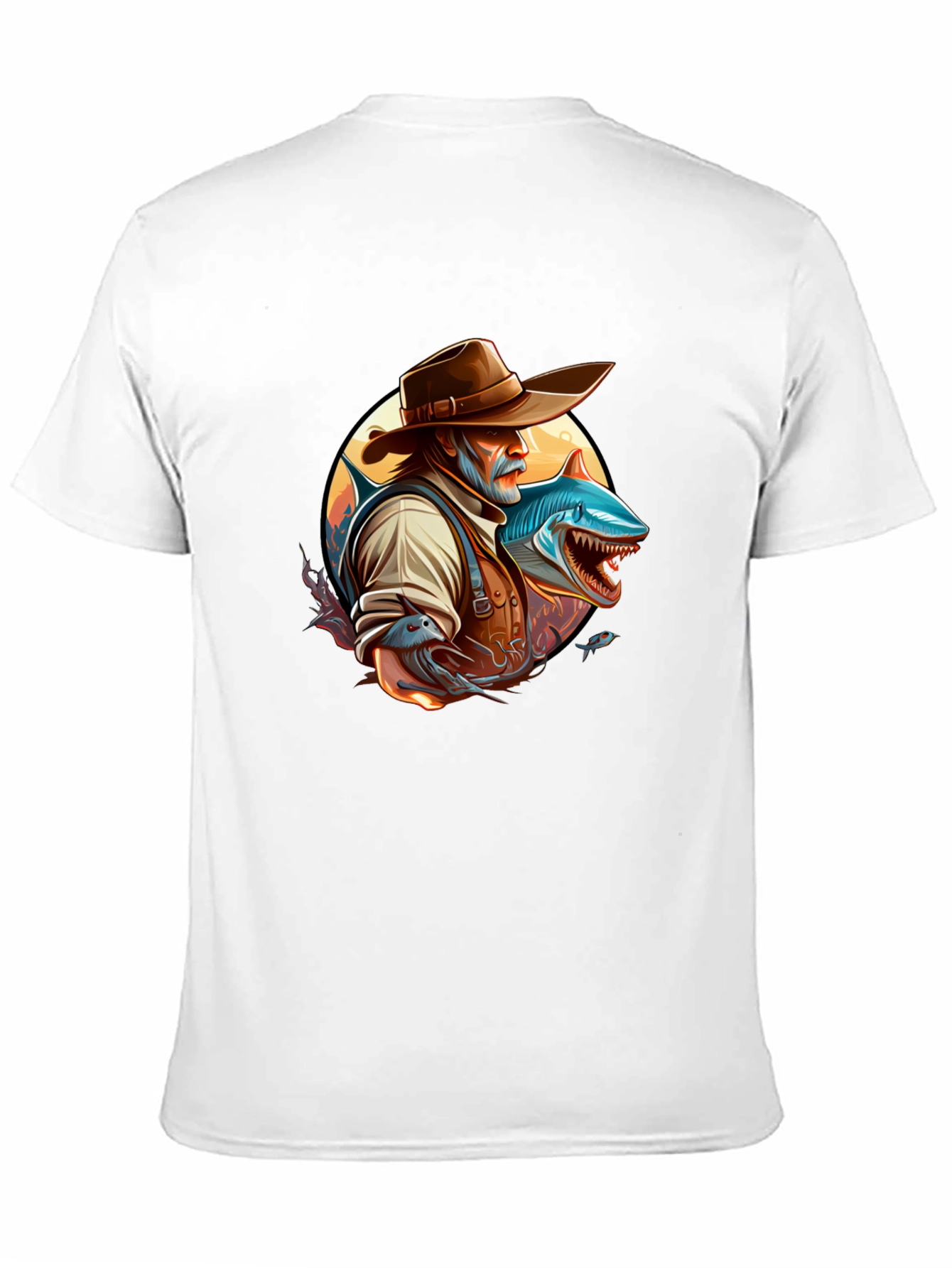 Shark Fisherman Graphic Tee - Black Cotton Blend