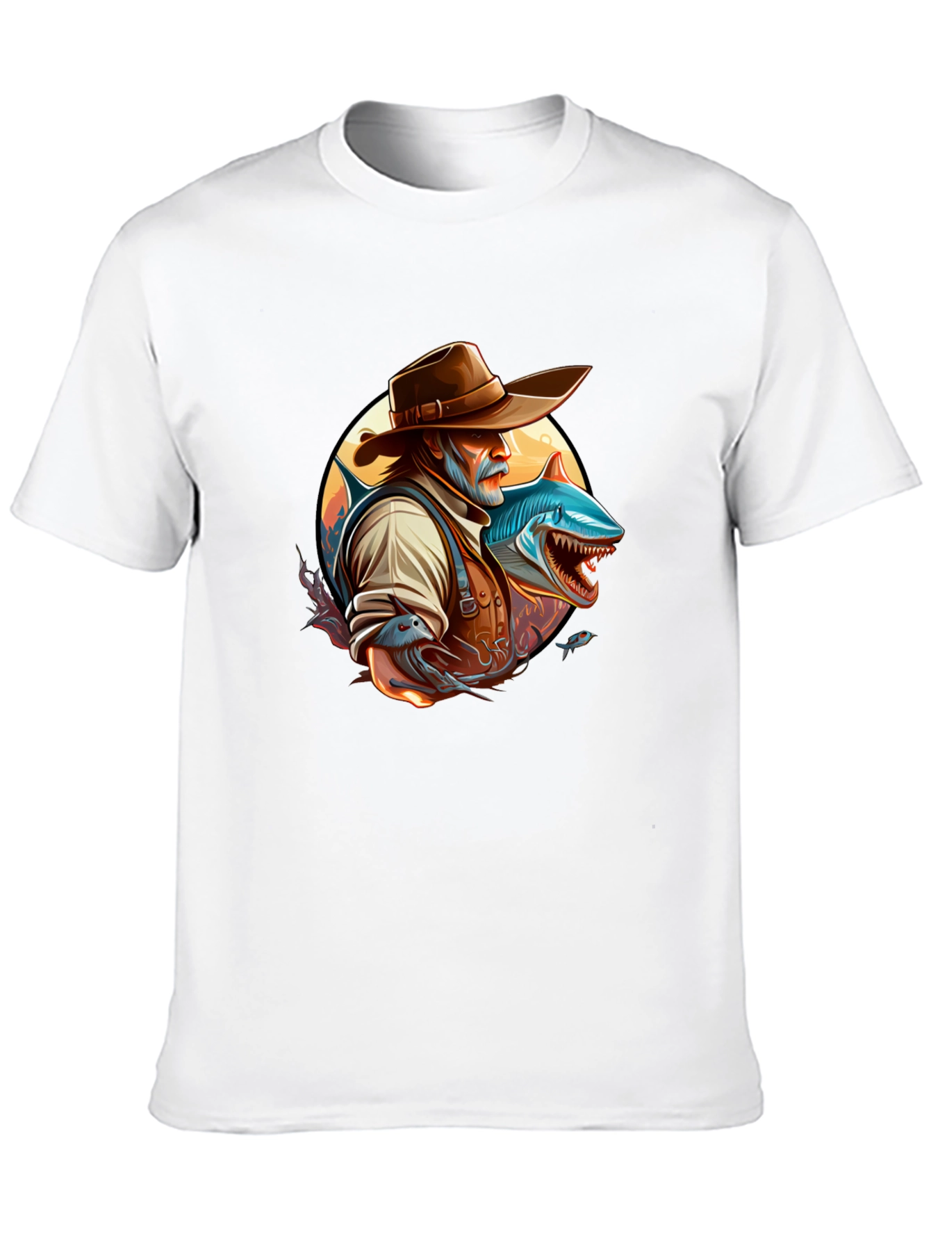 Shark Fisherman Graphic Tee - Black Cotton Blend