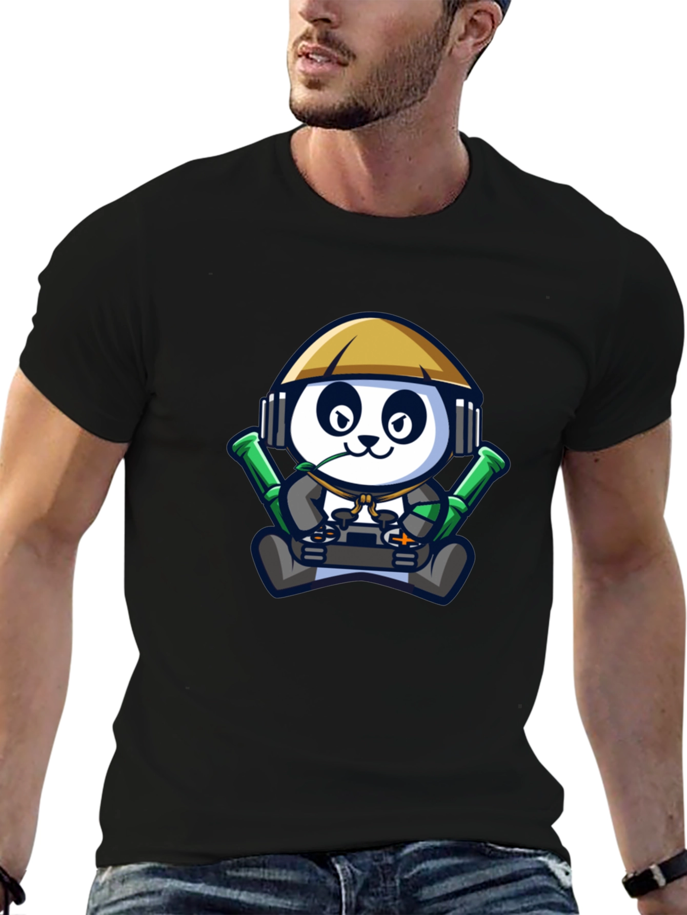 Cool Panda Gamer Black T-Shirt
