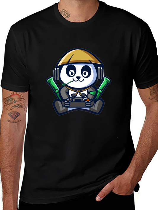 Cool Panda Gamer Black T-Shirt