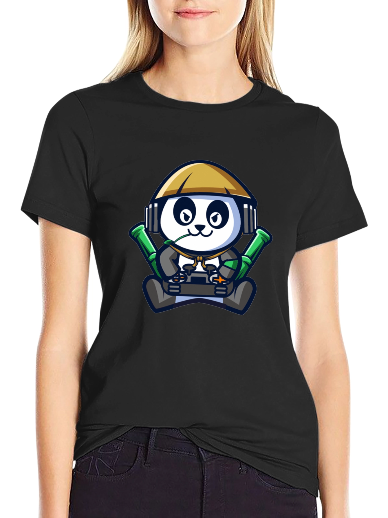 Cool Panda Gamer Black T-Shirt