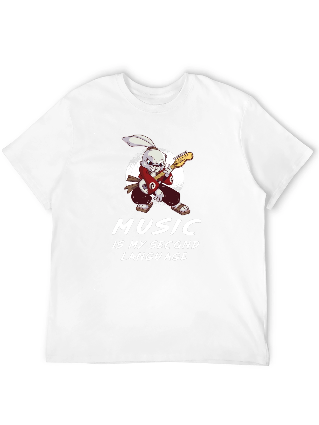 Music Is My Second Language T-Shirt Rabbit Guitarist