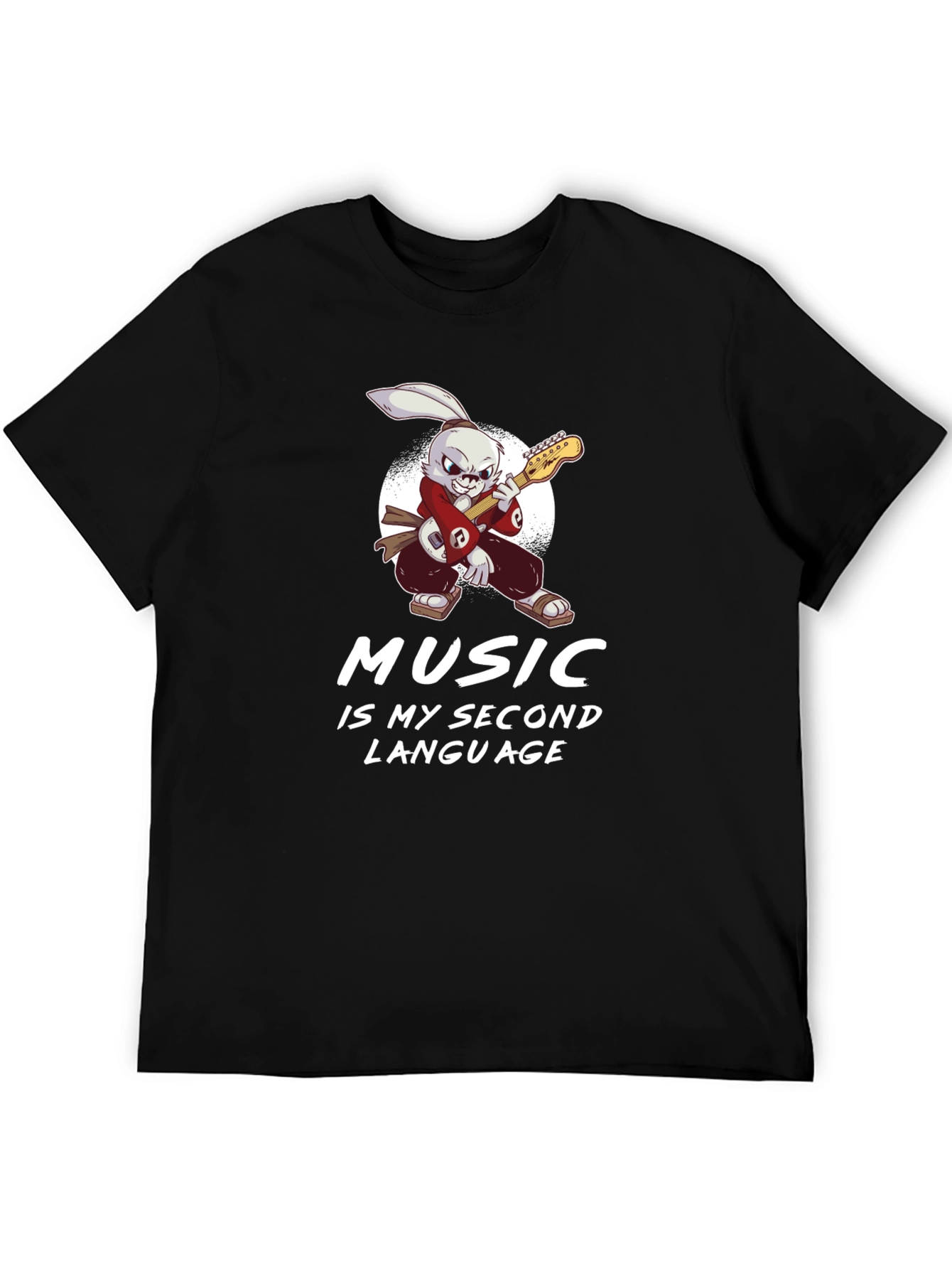 Music Is My Second Language T-Shirt Rabbit Guitarist
