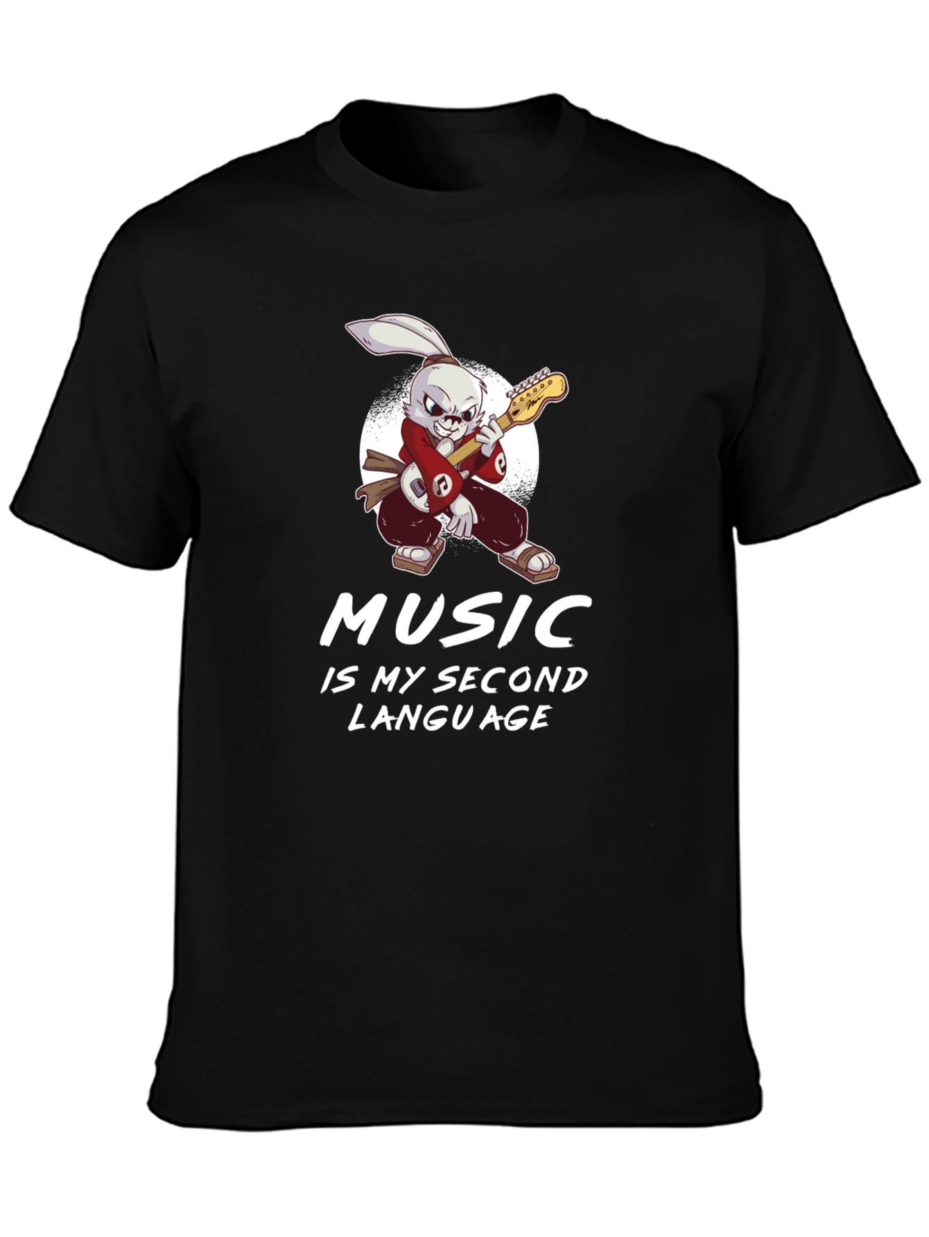 Music Is My Second Language T-Shirt Rabbit Guitarist