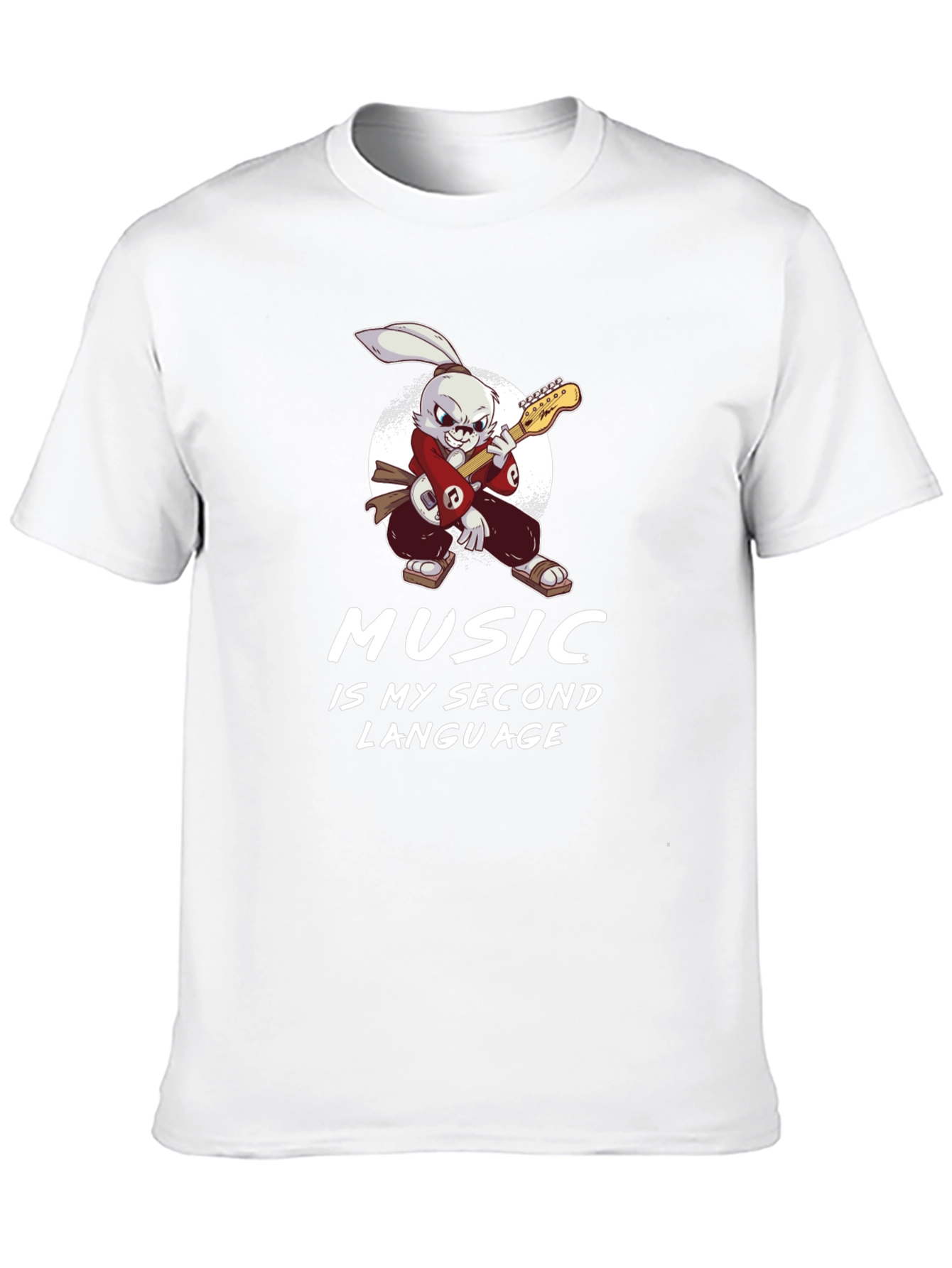 Music Is My Second Language T-Shirt Rabbit Guitarist