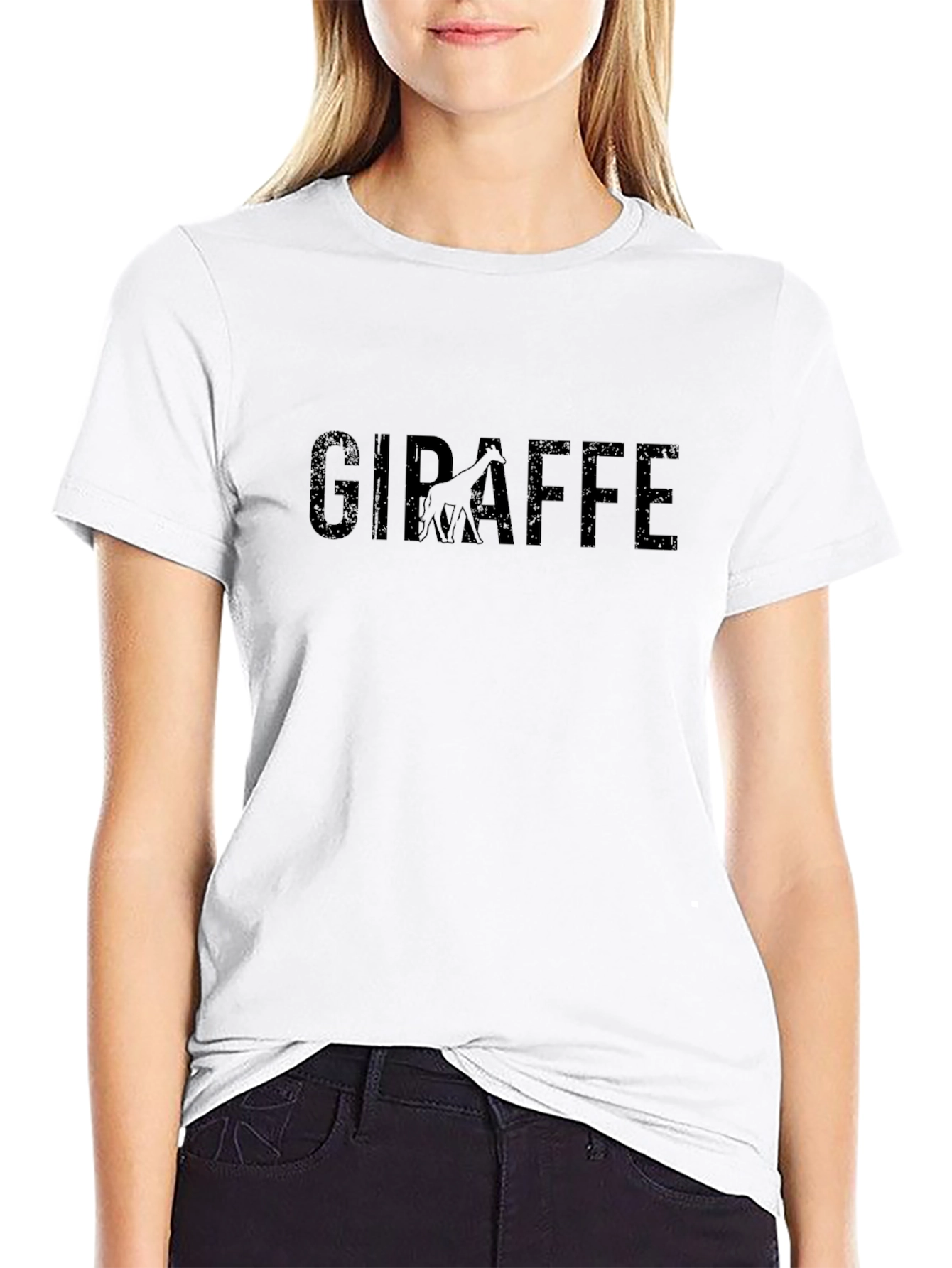 Giraffe Graphic Print Black T-Shirt