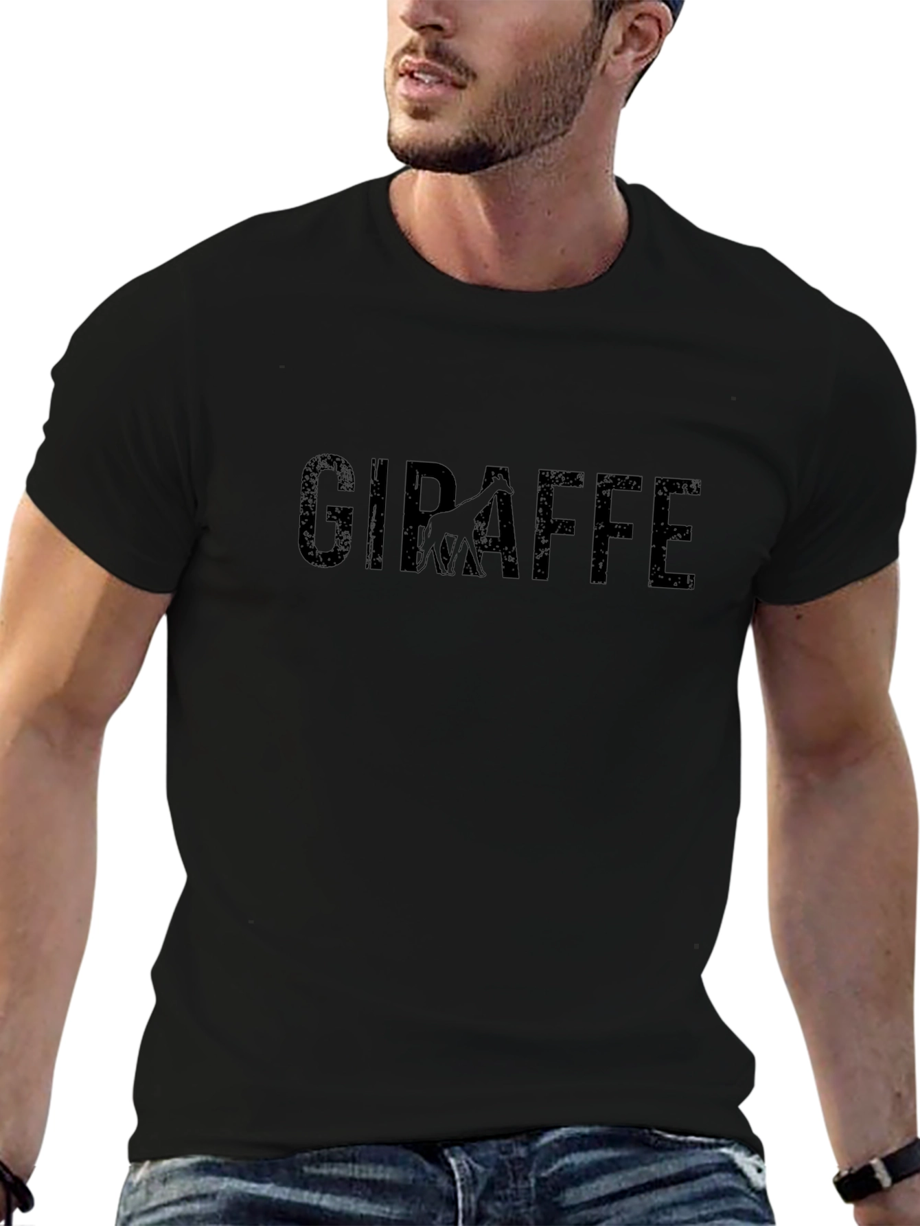 Giraffe Graphic Print Black T-Shirt