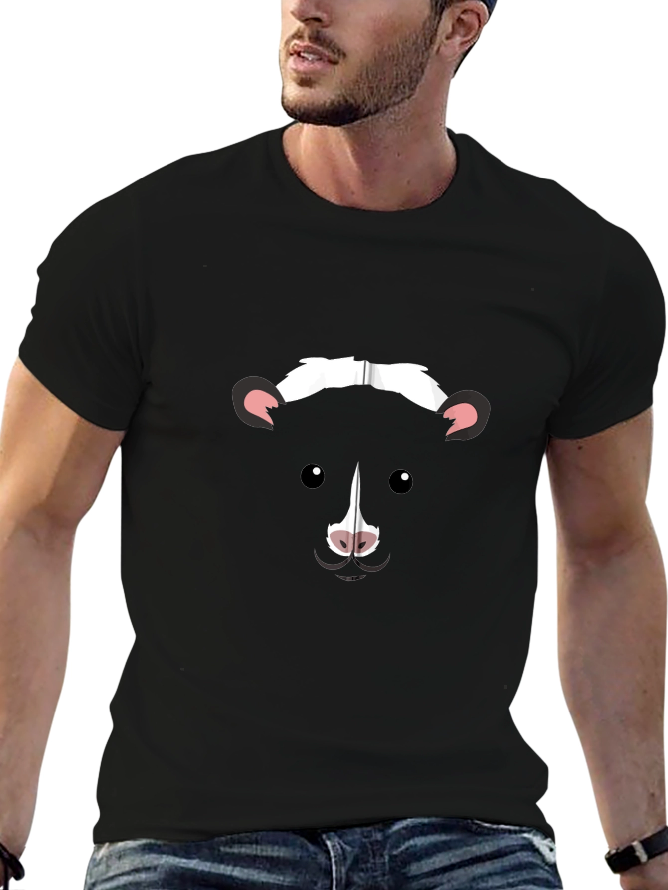 Skunk Face Graphic T-Shirt - Black Cotton Tee