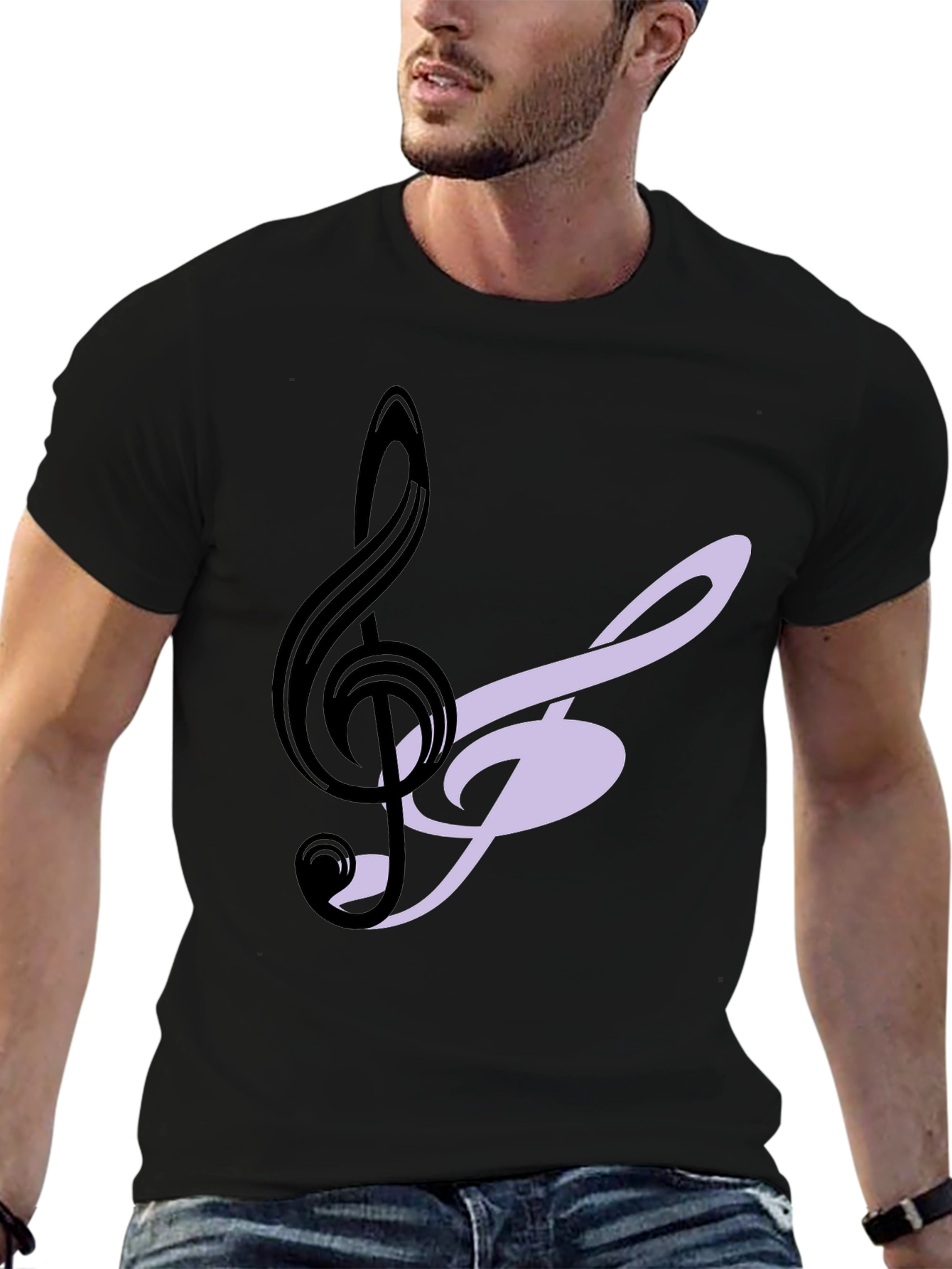 Musical Note Graphic Tee - Black Cotton T-Shirt