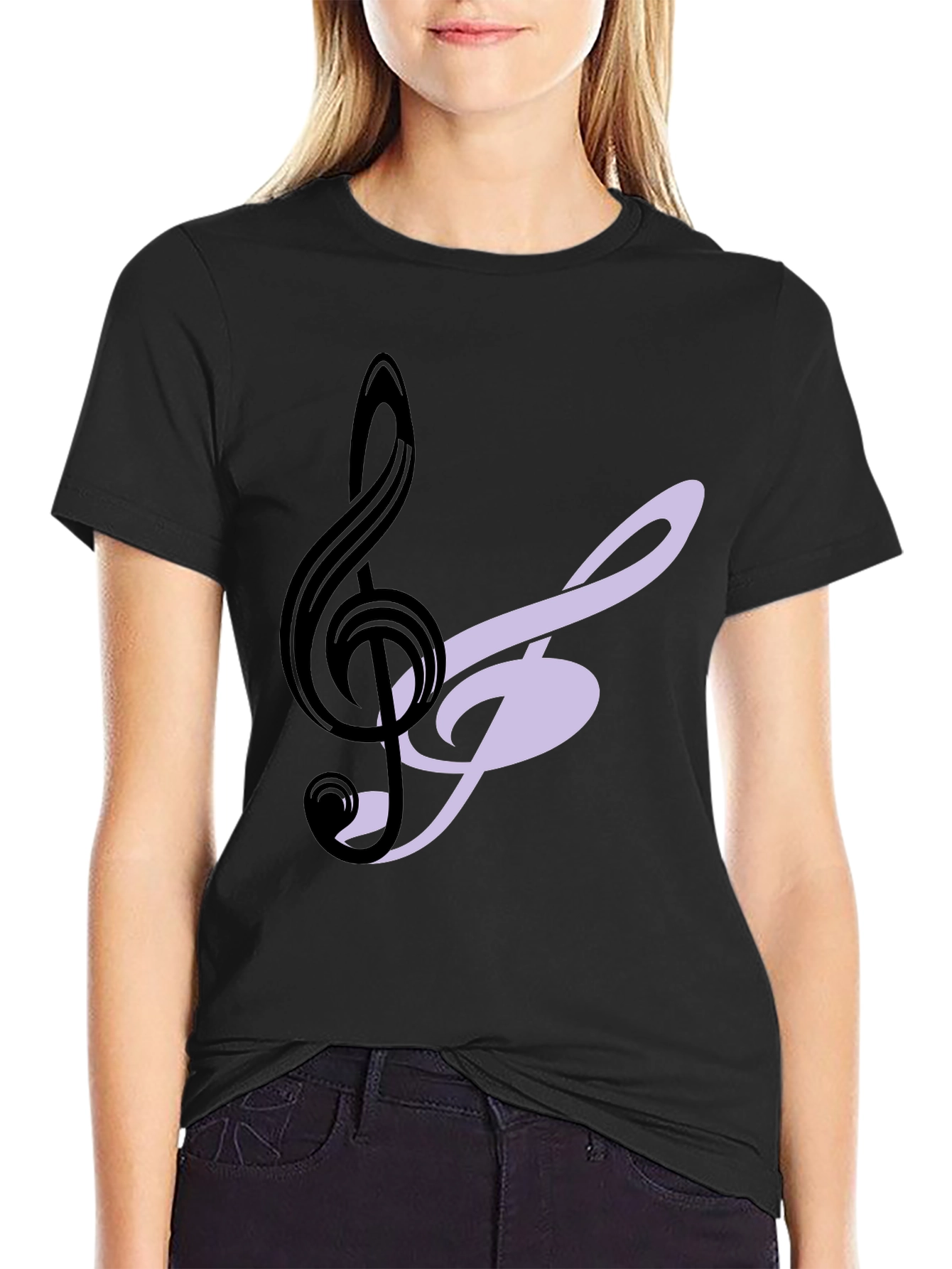 Musical Note Graphic Tee - Black Cotton T-Shirt