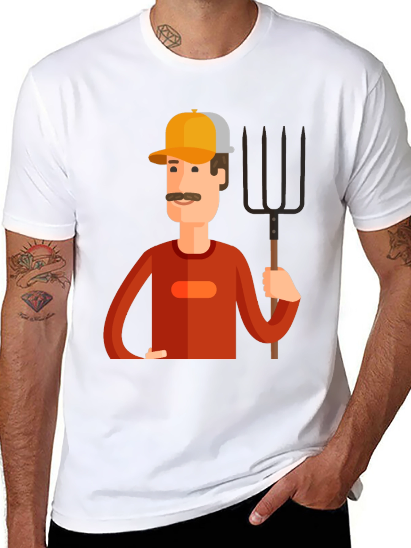 Cartoon Farmer Graphic Tee - Black