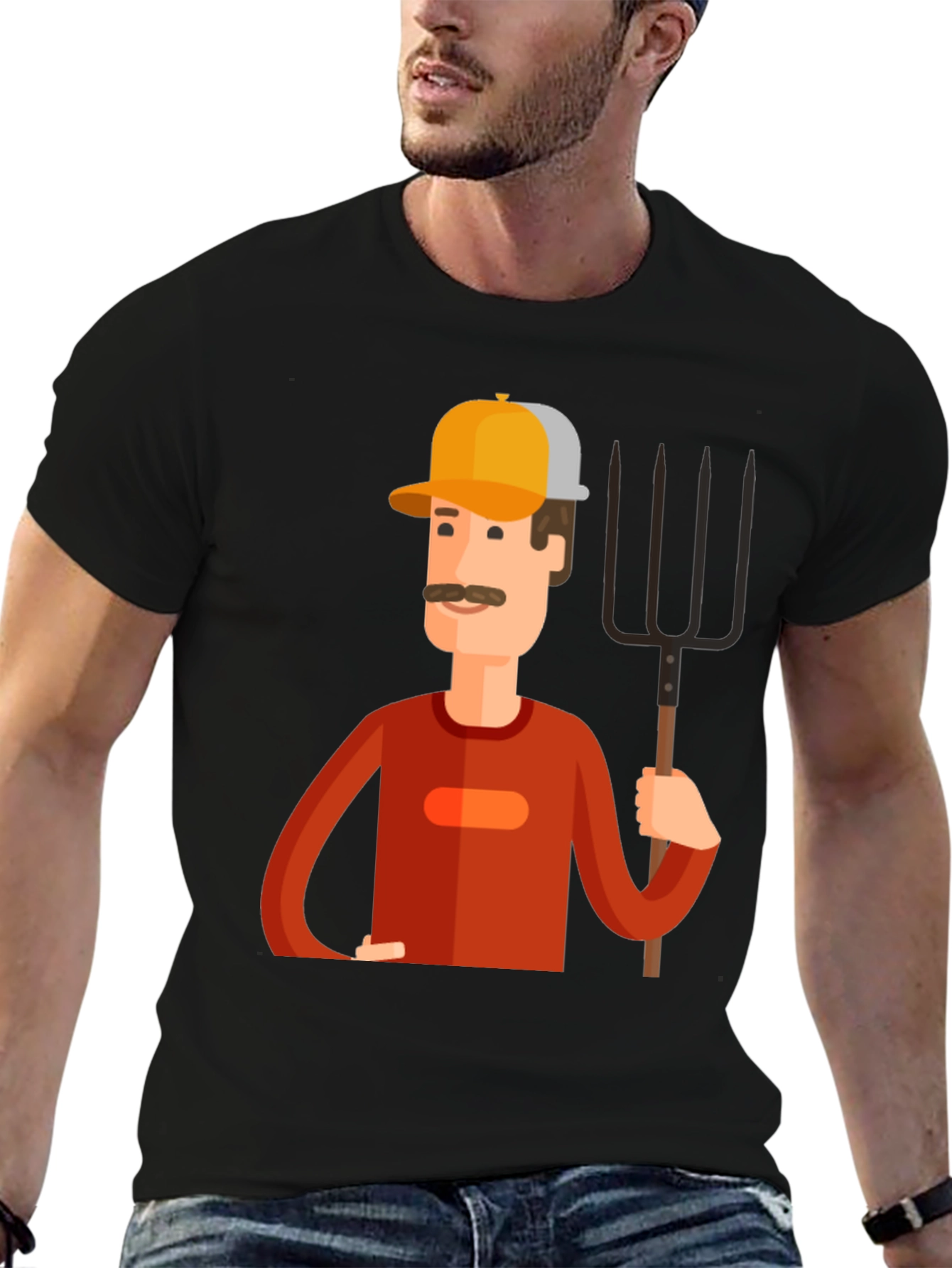 Cartoon Farmer Graphic Tee - Black
