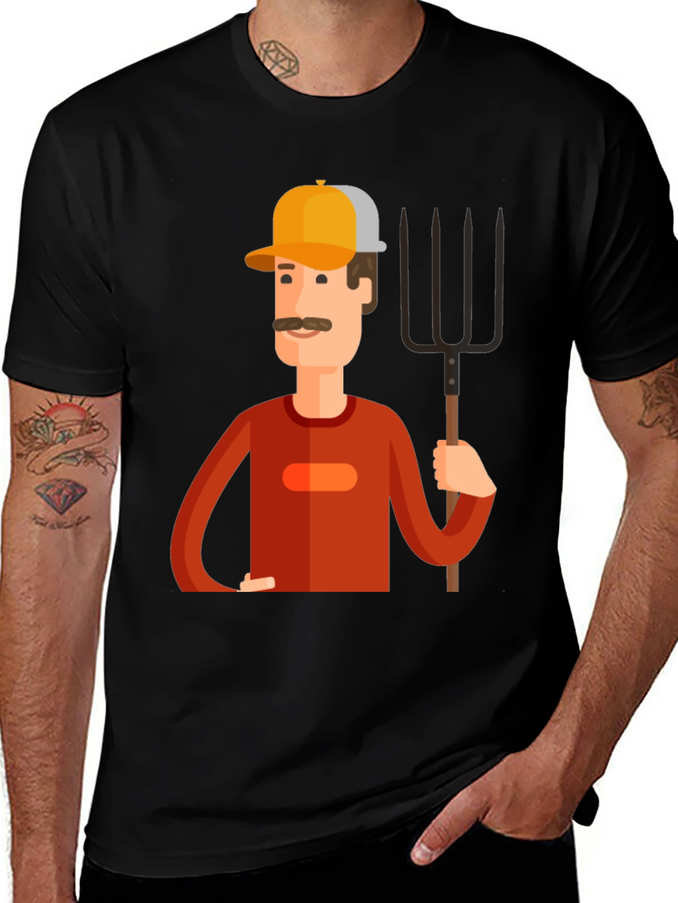 Cartoon Farmer Graphic Tee - Black