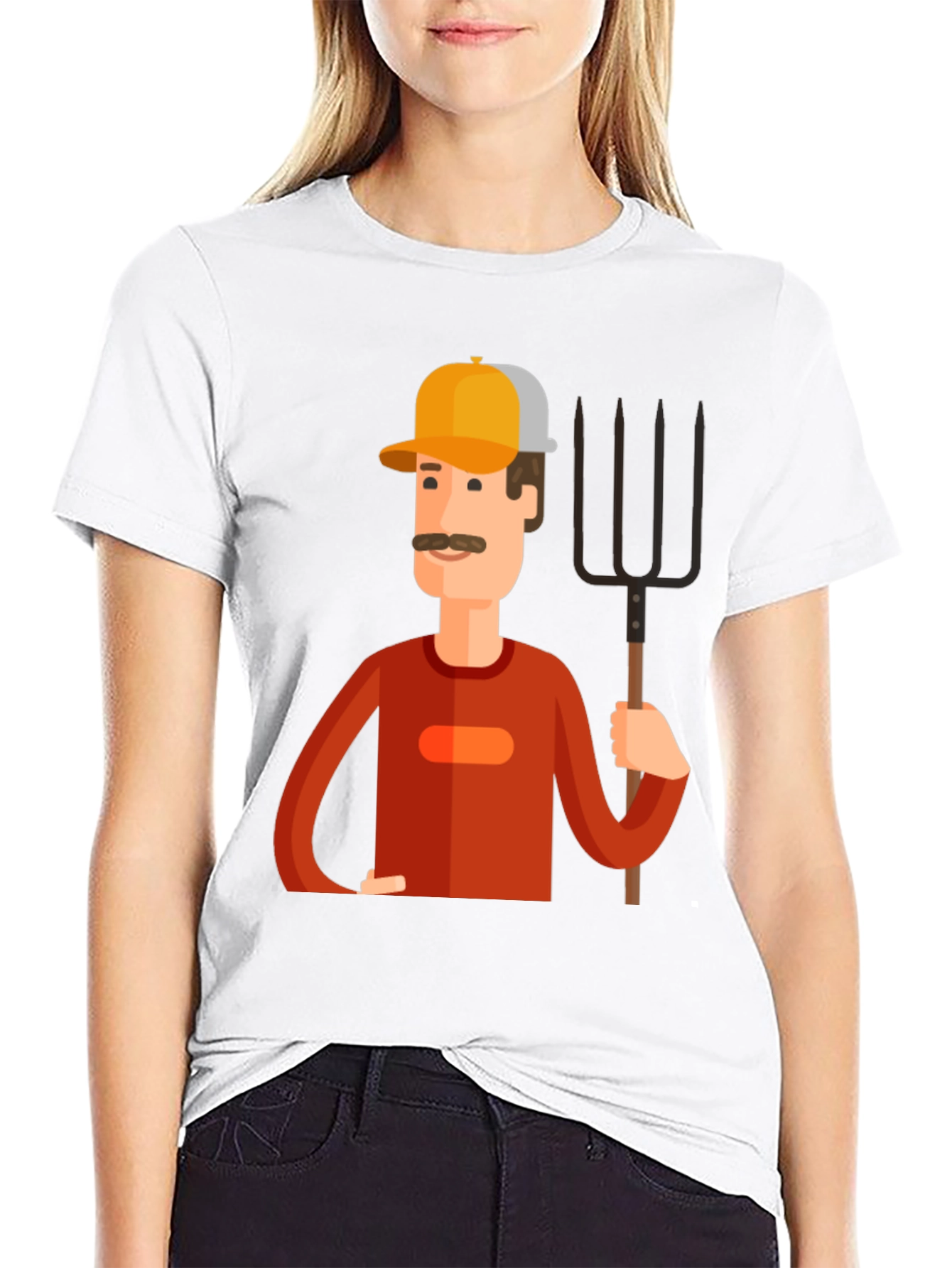 Cartoon Farmer Graphic Tee - Black