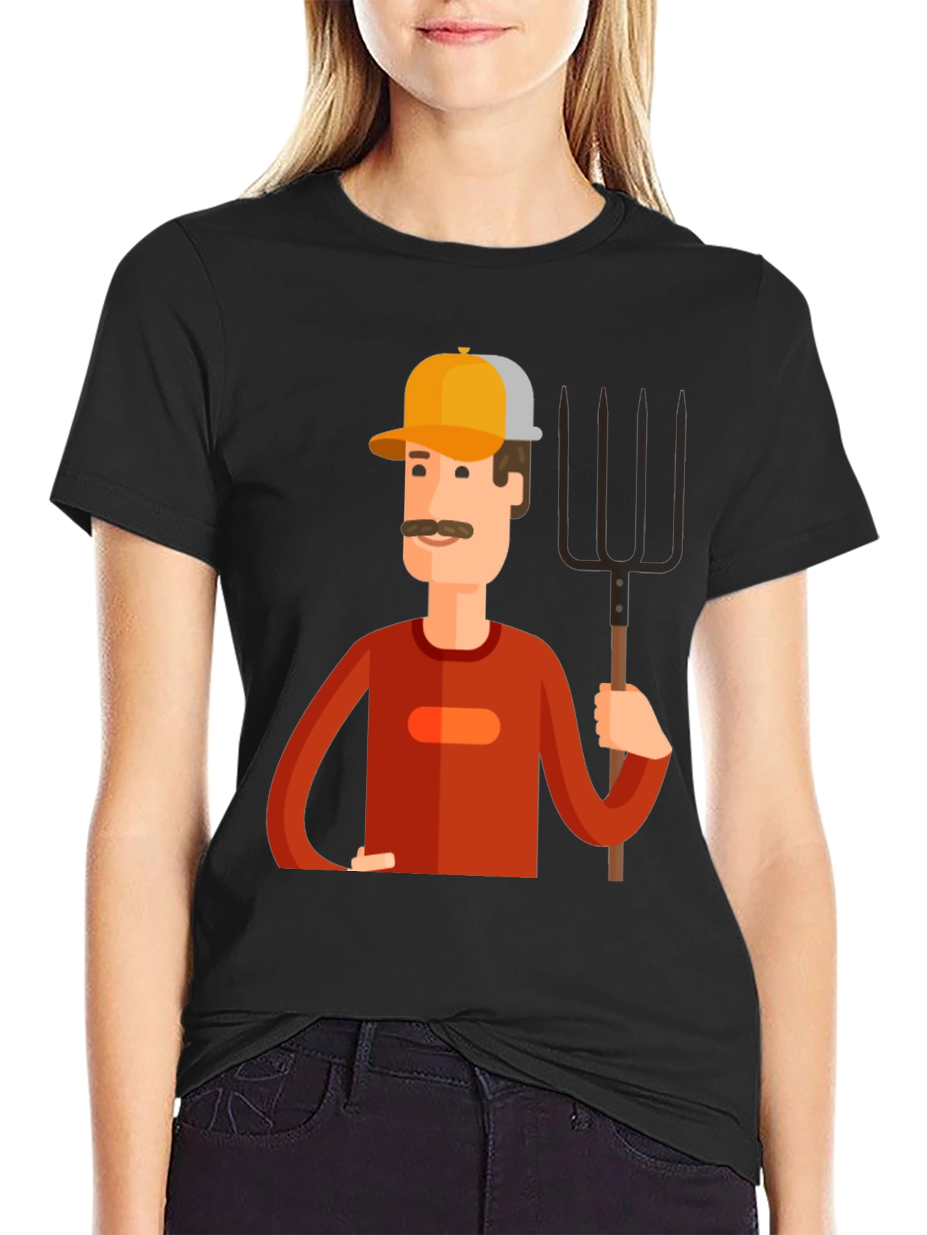Cartoon Farmer Graphic Tee - Black