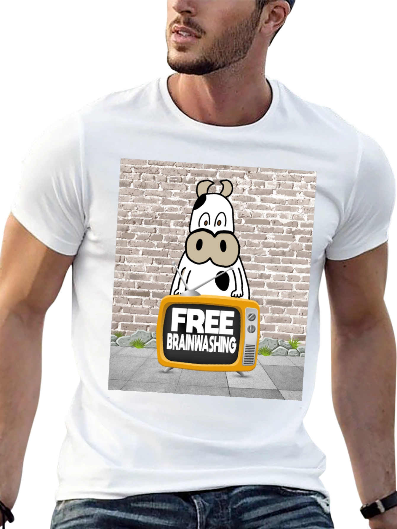 Brainwashing Cow T-Shirt: Funny Graphic Tee for Men
