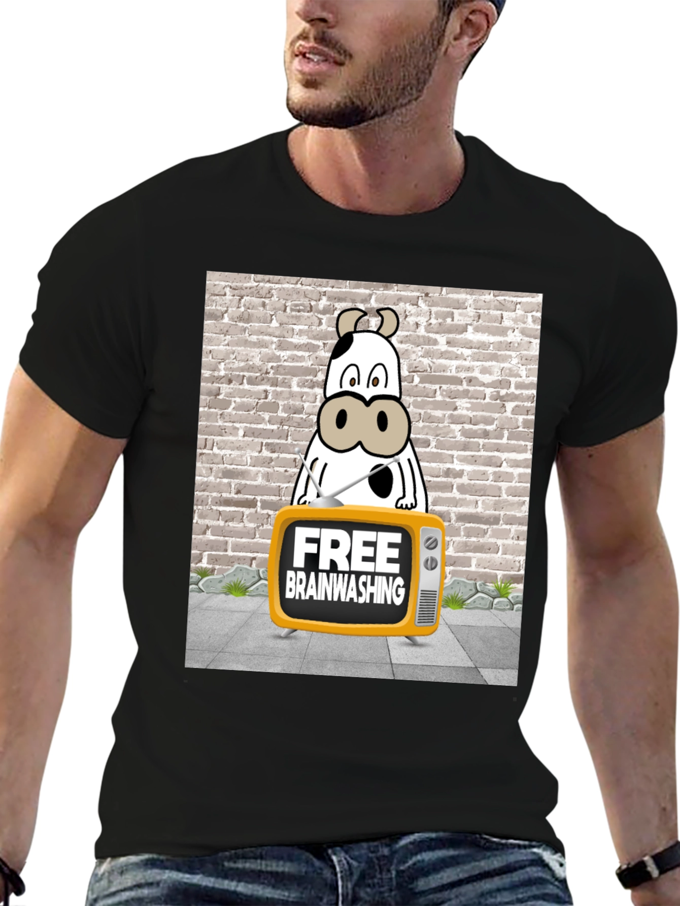 Brainwashing Cow T-Shirt: Funny Graphic Tee for Men