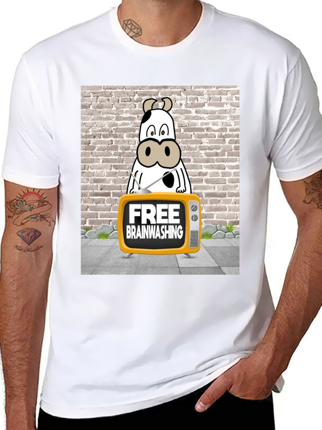 Brainwashing Cow T-Shirt: Funny Graphic Tee for Men