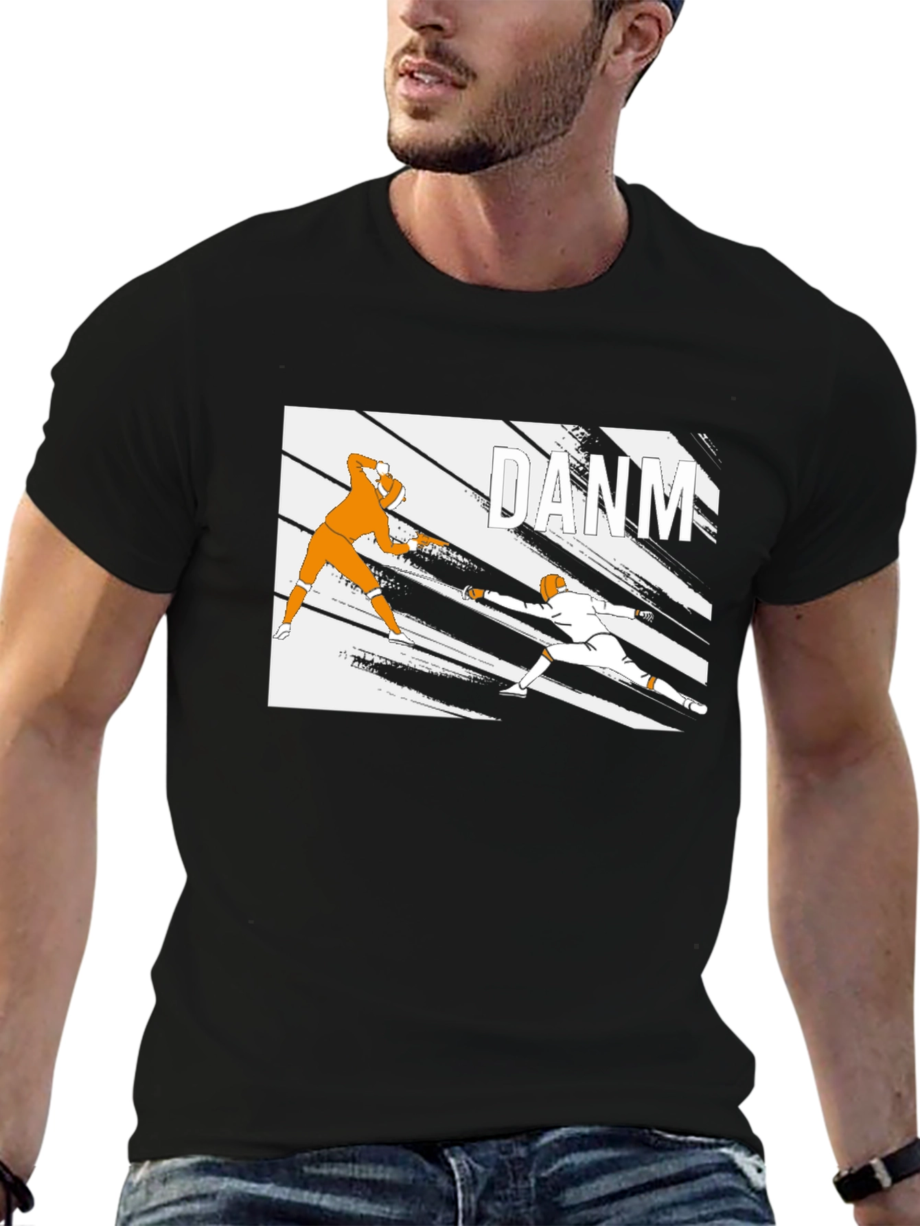 Fencing Graphic Tee - Black Cotton T-Shirt