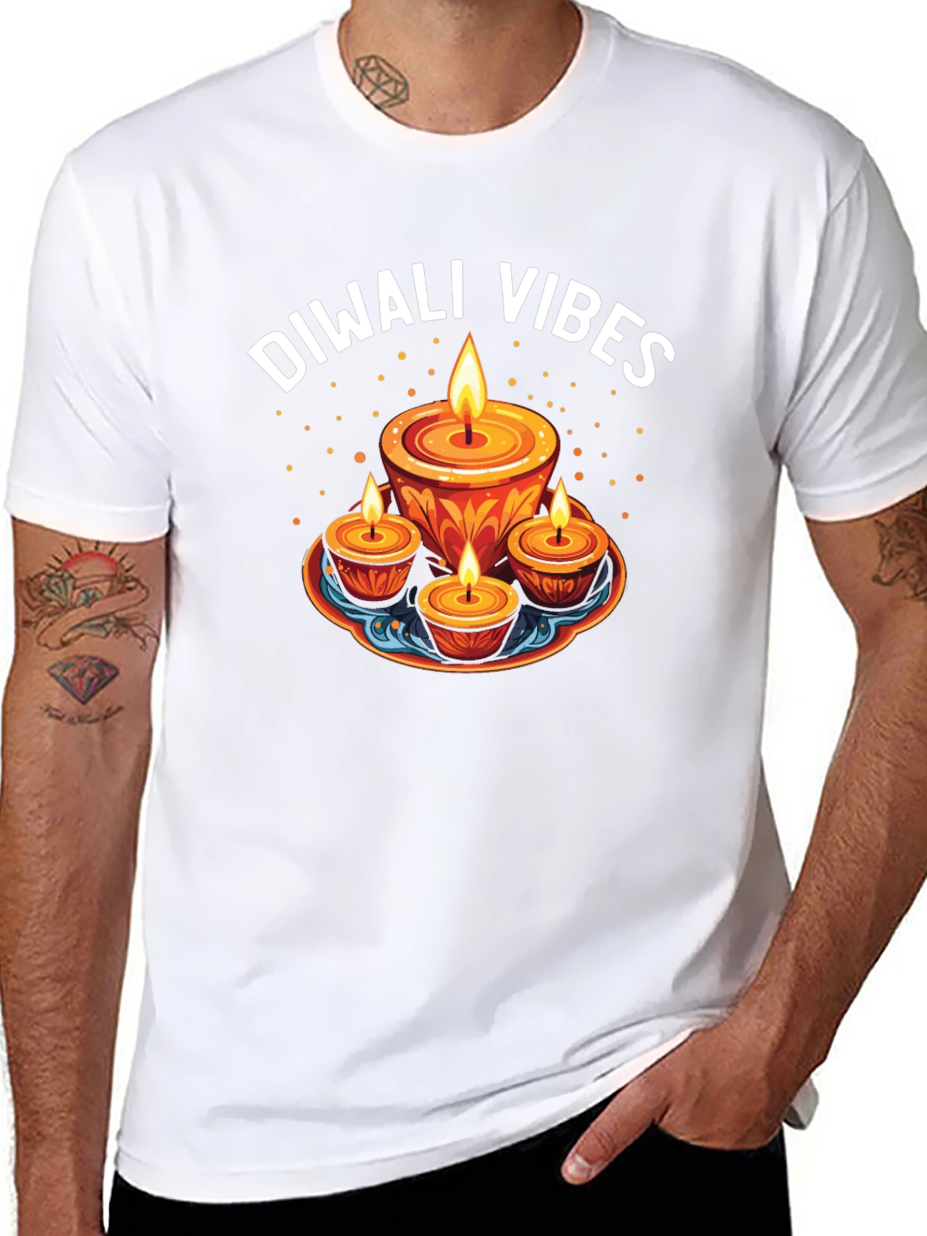 Diwali Vibes Graphic Tee - Festive Candle Design