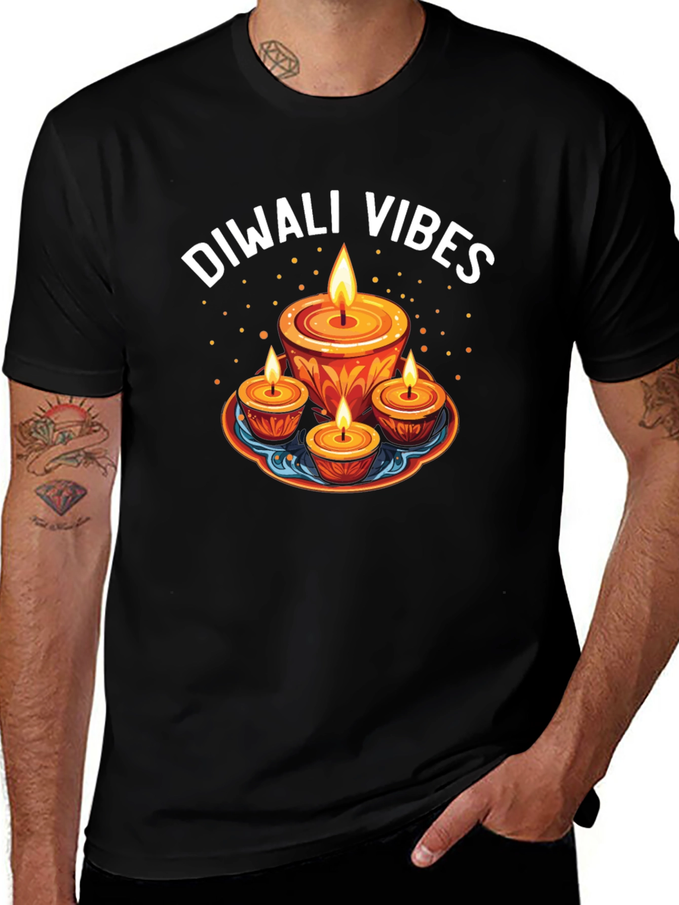 Diwali Vibes Graphic Tee - Festive Candle Design