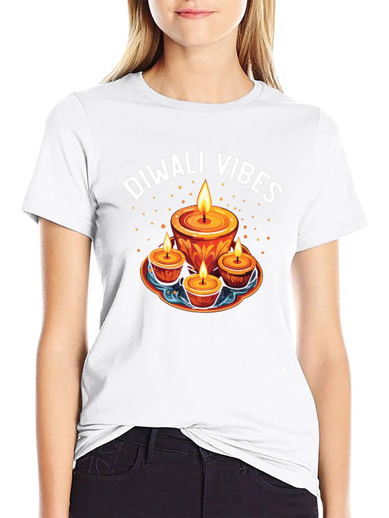Diwali Vibes Graphic Tee - Festive Candle Design