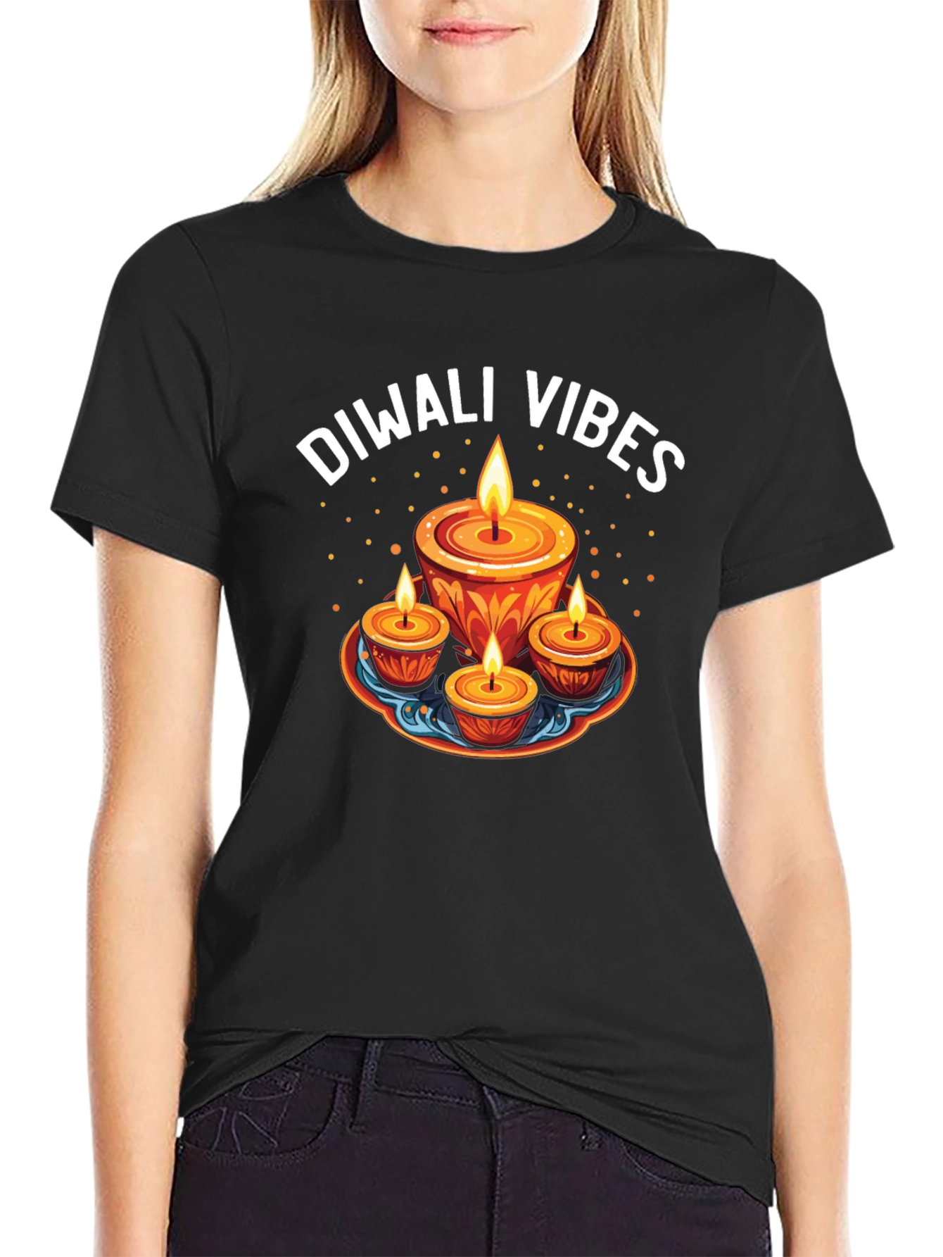 Diwali Vibes Graphic Tee - Festive Candle Design