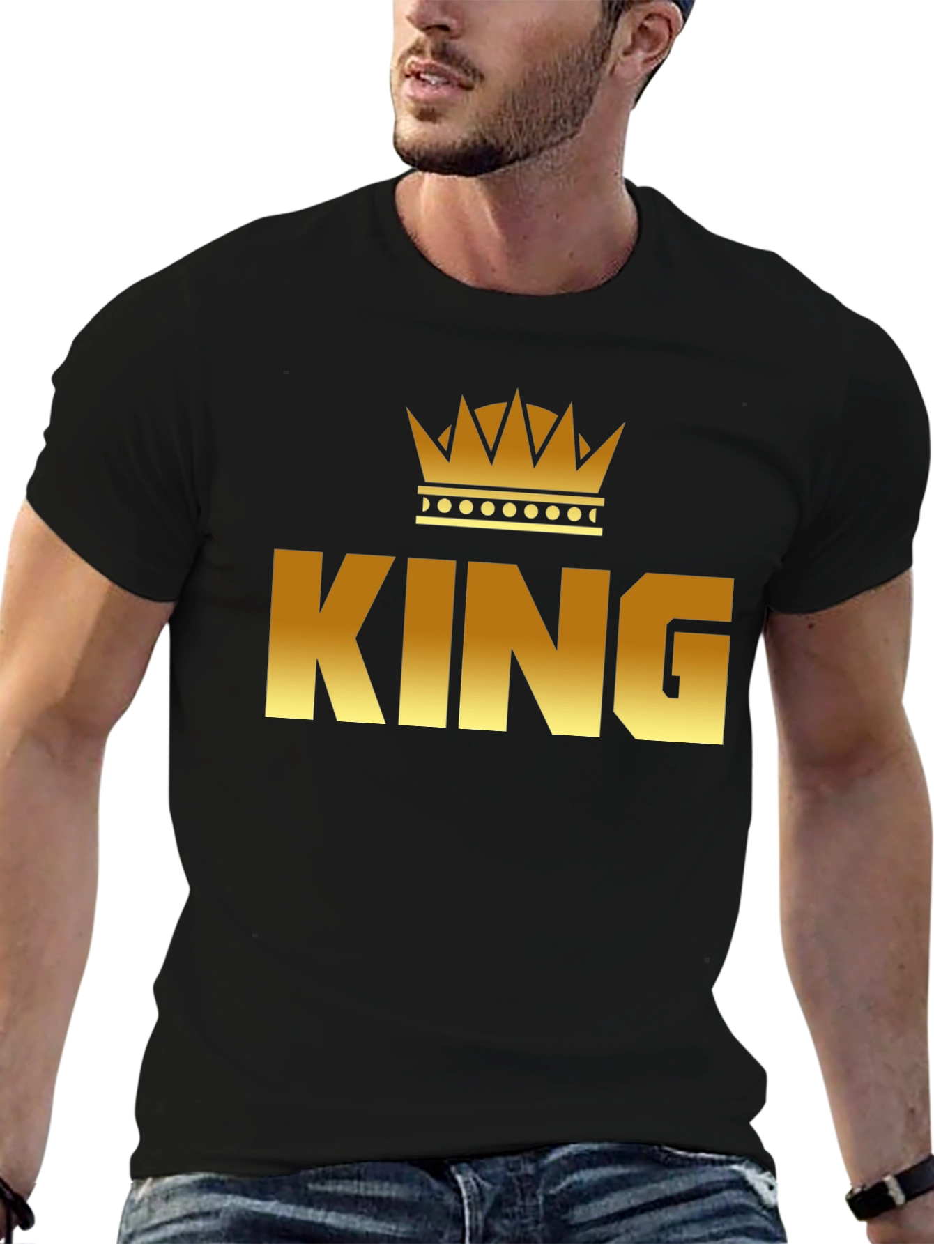 King Crown Graphic Tee - Gold Print Black T-Shirt