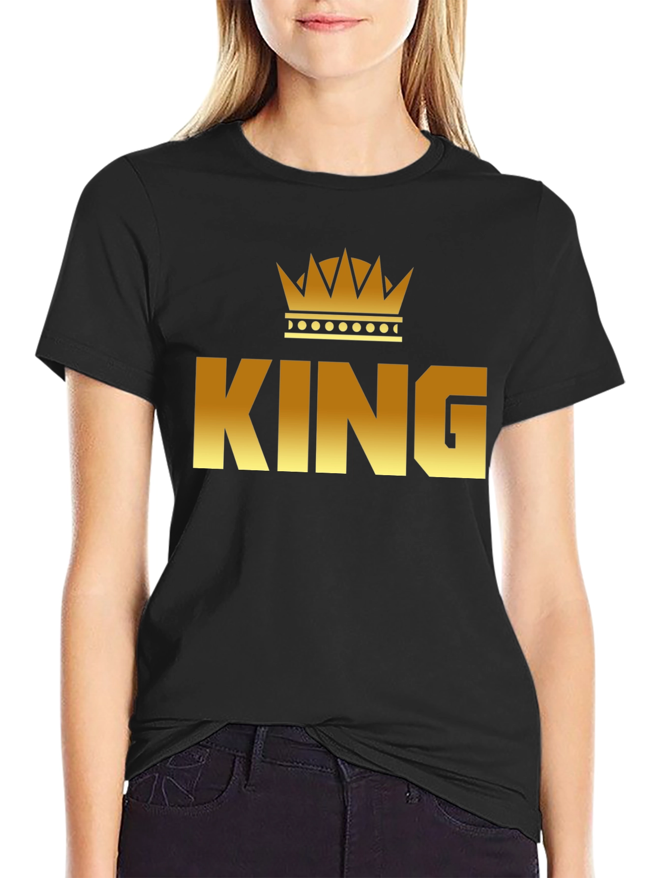 King Crown Graphic Tee - Gold Print Black T-Shirt