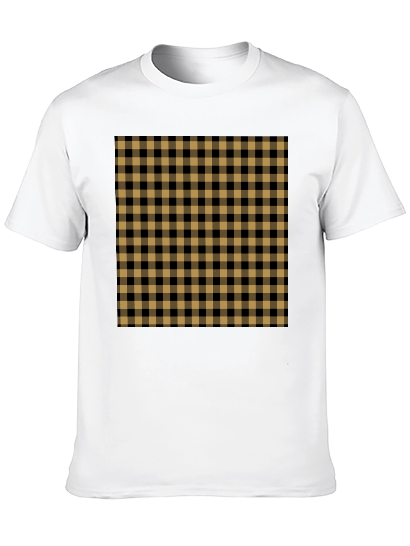 Mens Black Tee with Tan Plaid Design