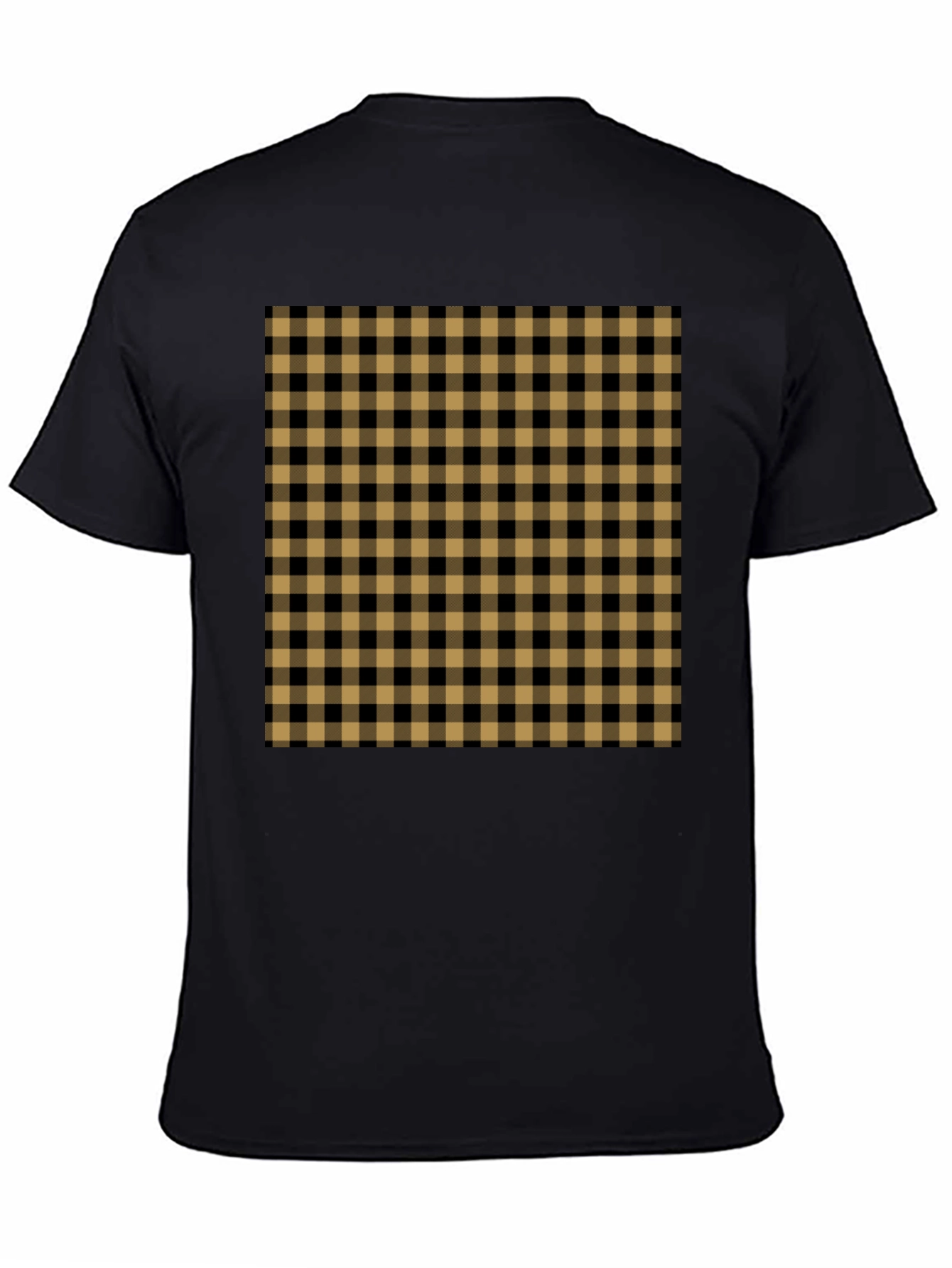 Mens Black Tee with Tan Plaid Design