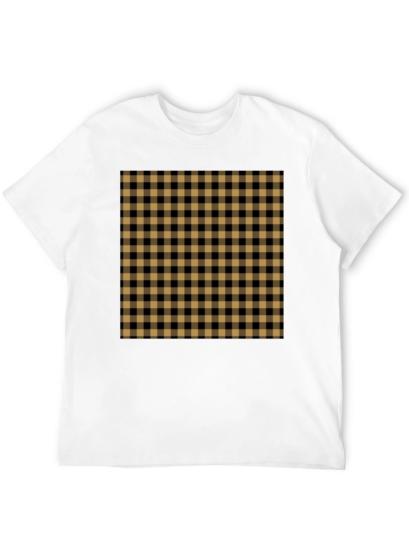 Mens Black Tee with Tan Plaid Design
