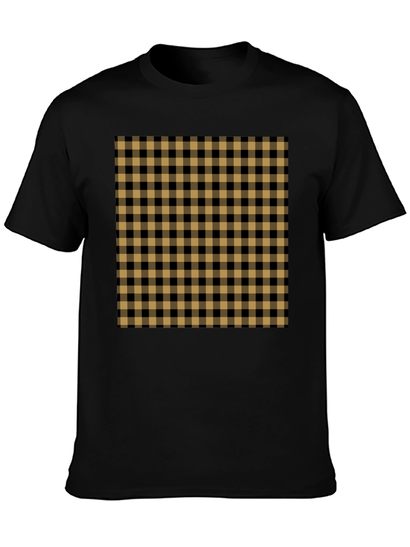 Mens Black Tee with Tan Plaid Design
