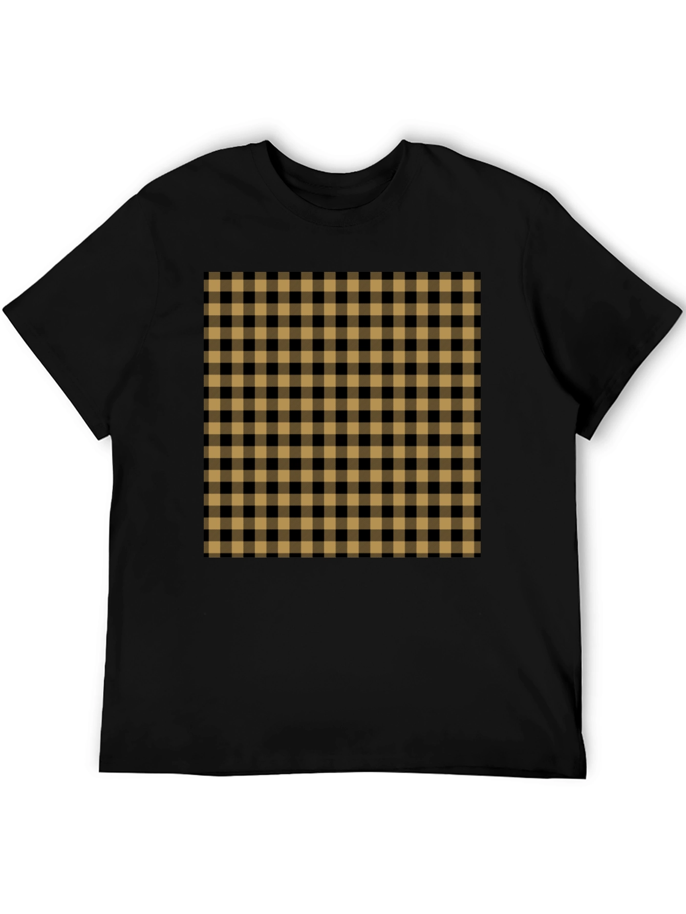 Mens Black Tee with Tan Plaid Design