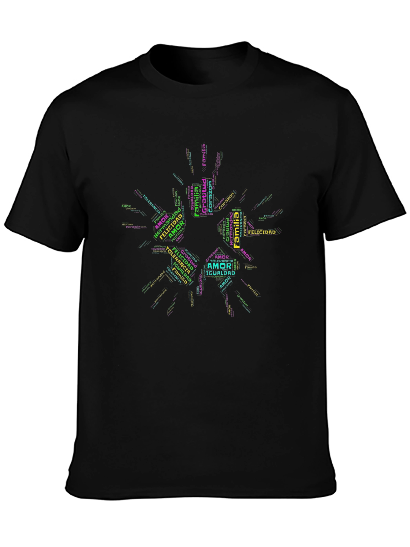 Word Cloud T-Shirt: Amor Familia Felicidad