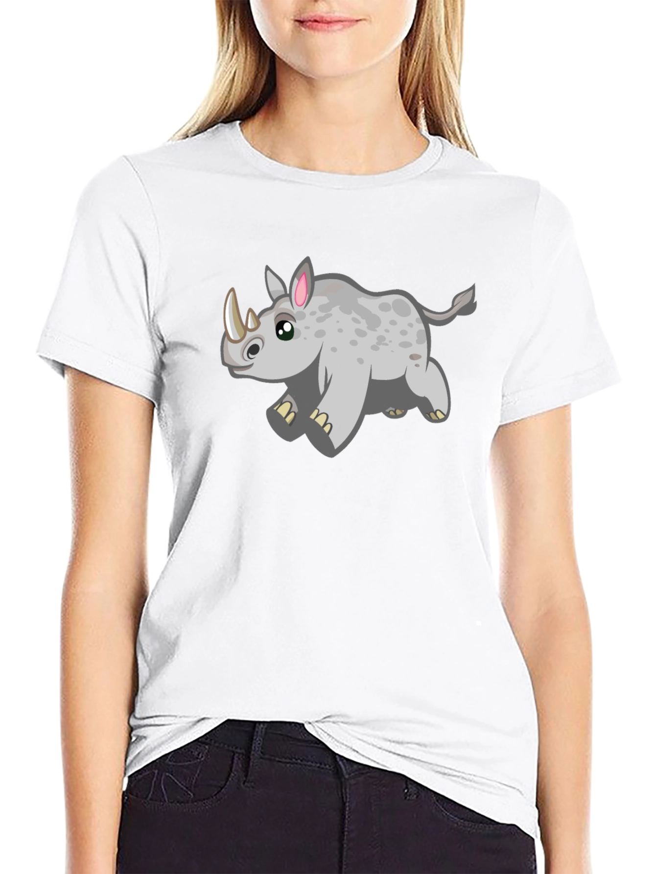Cartoon Rhino T-Shirt - Black Cotton Tee