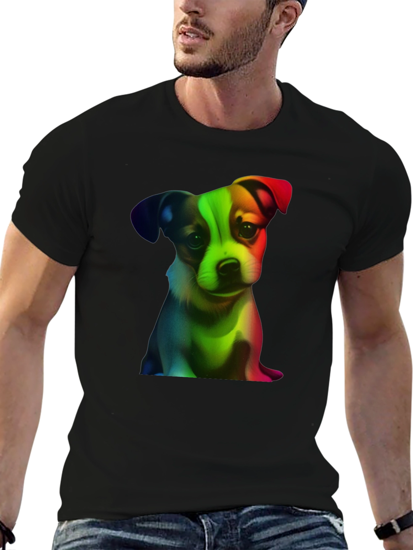 Rainbow Puppy Graphic Tee - Black