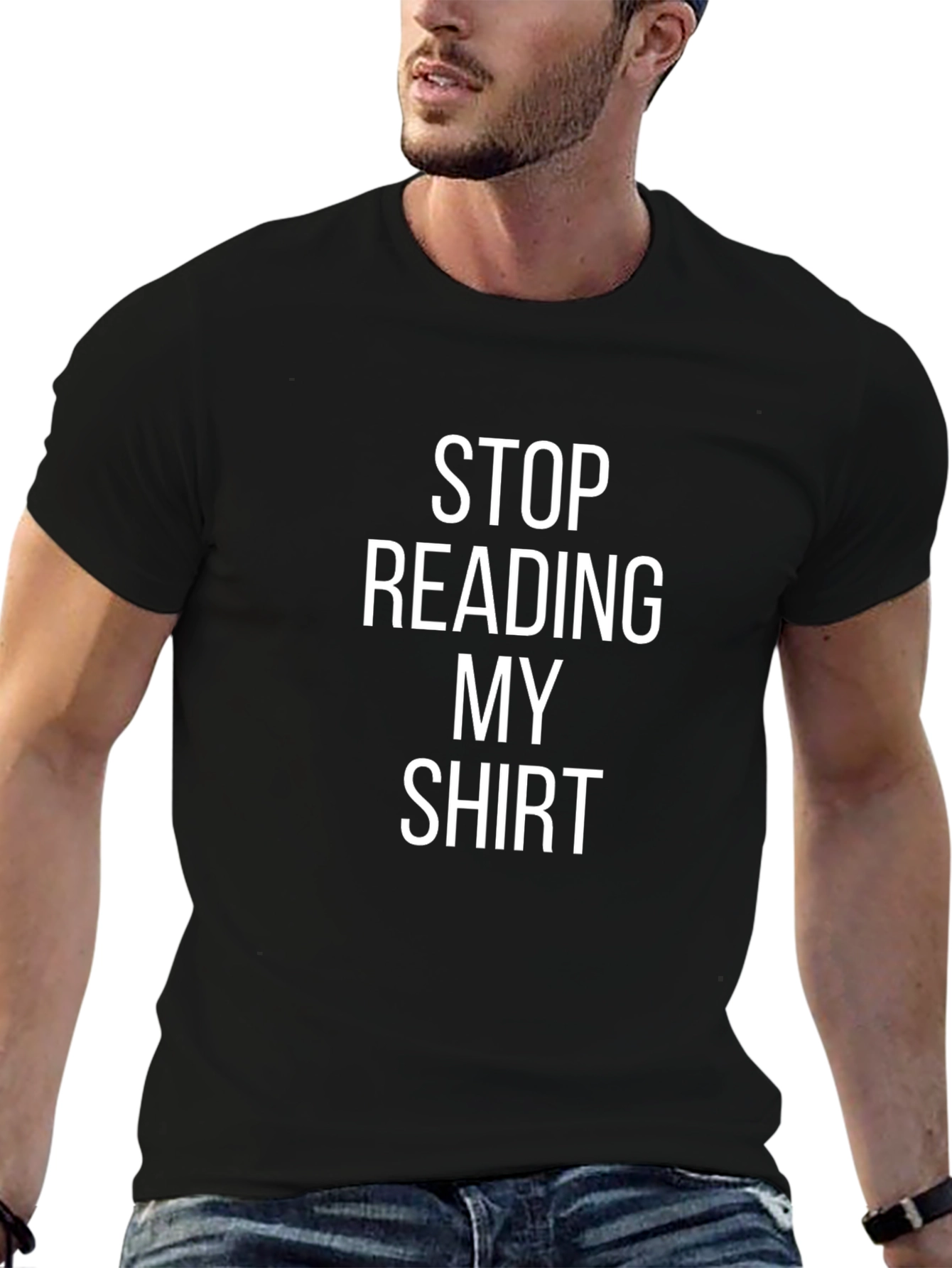 Funny Stop Reading My Shirt Black Cotton Tee