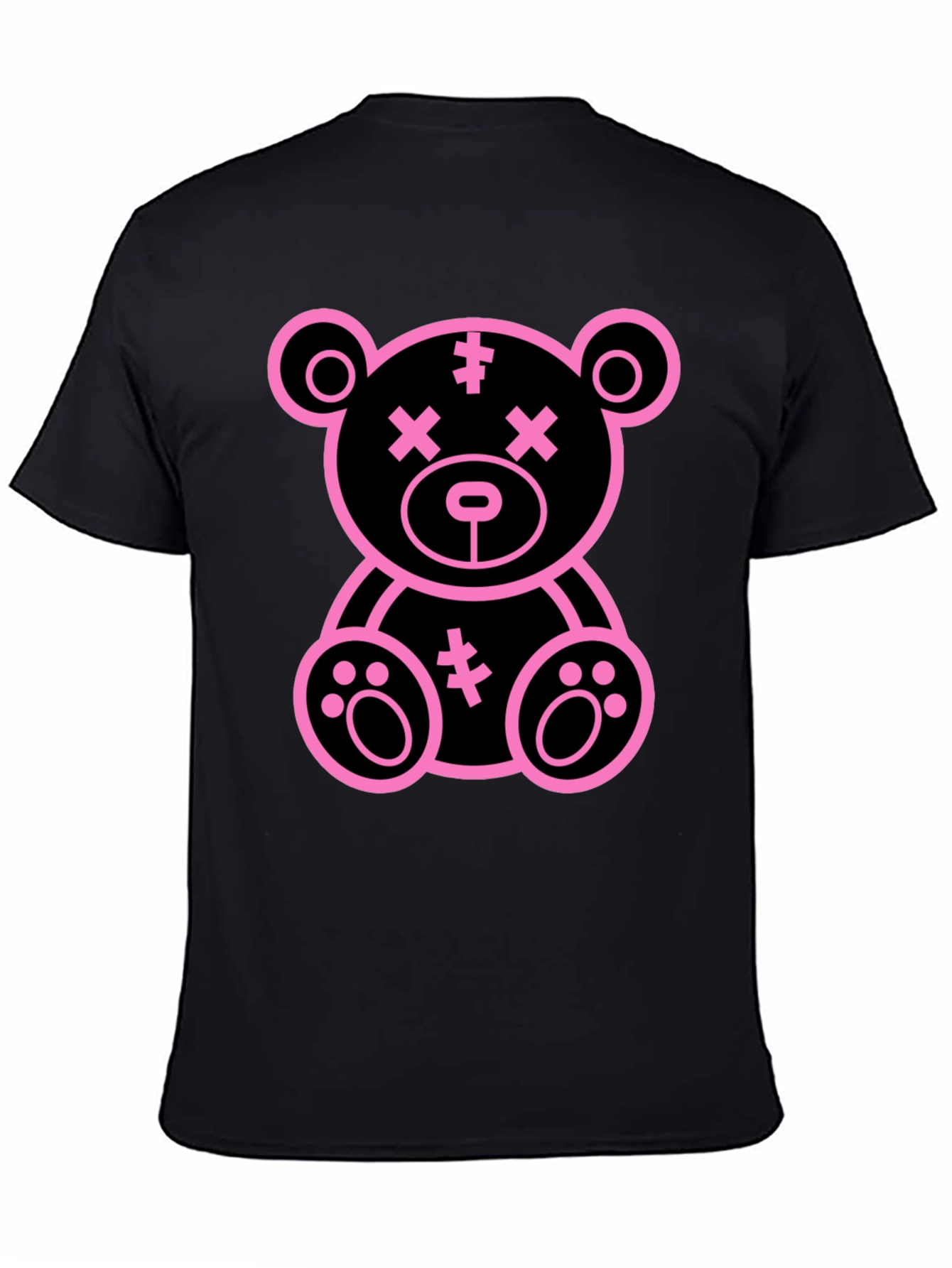 Cool Pink Teddy Bear Graphic Black T-Shirt