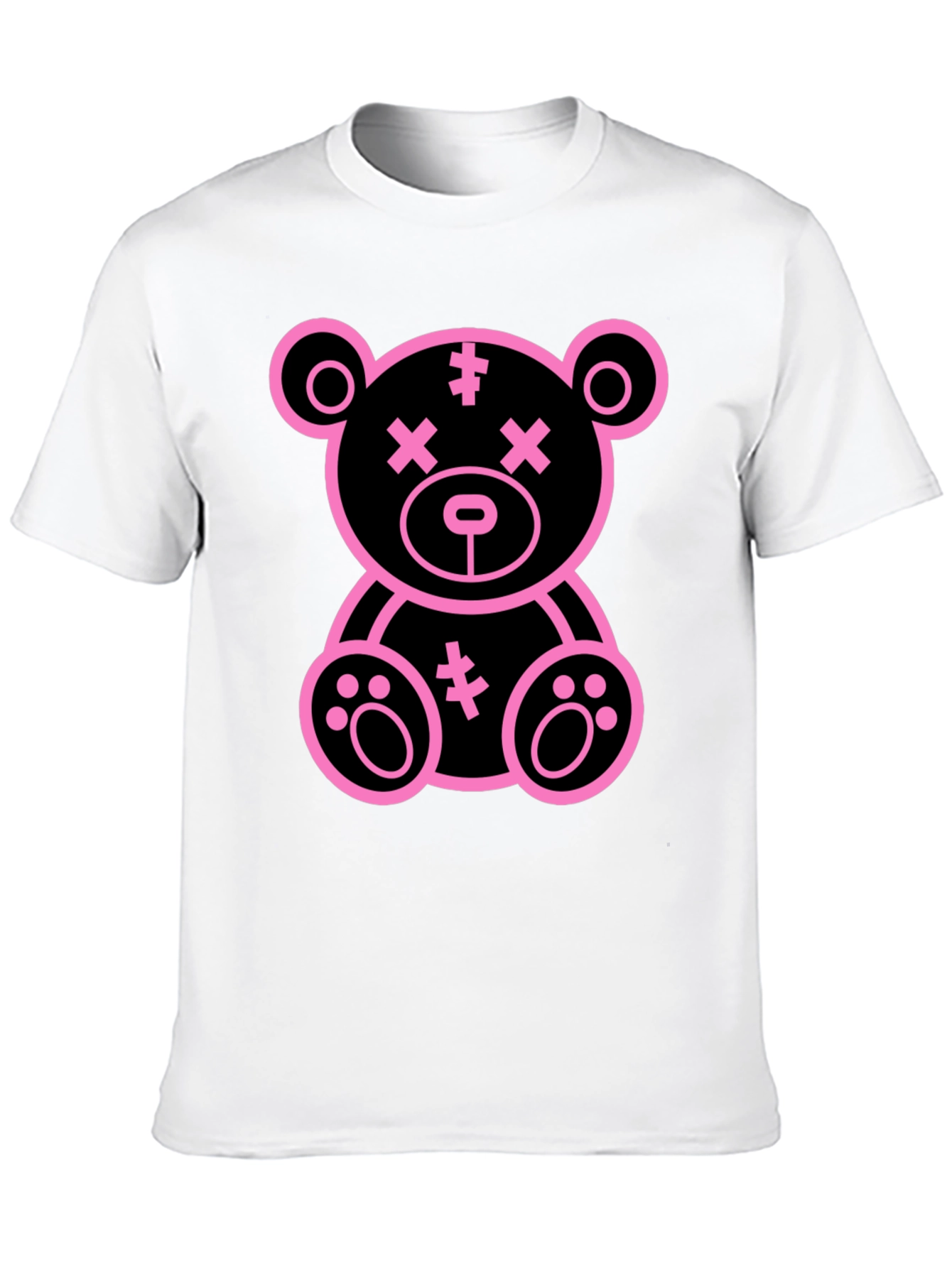 Cool Pink Teddy Bear Graphic Black T-Shirt