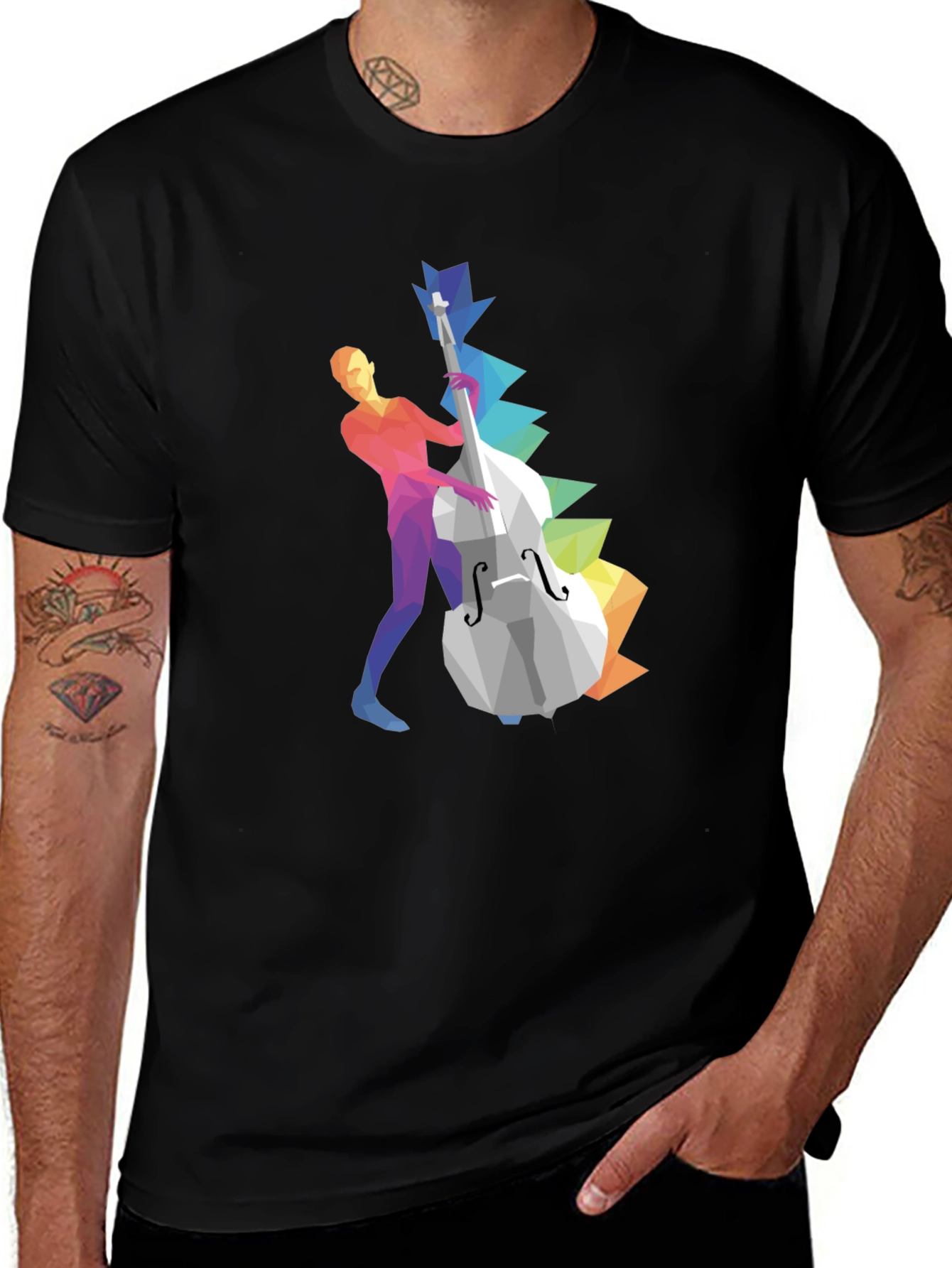 Musical T-Shirt: Geometric Bass Player Design