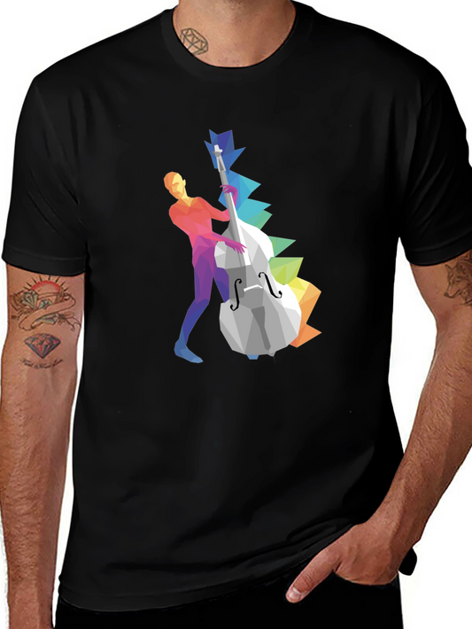 Musical T-Shirt: Geometric Bass Player Design