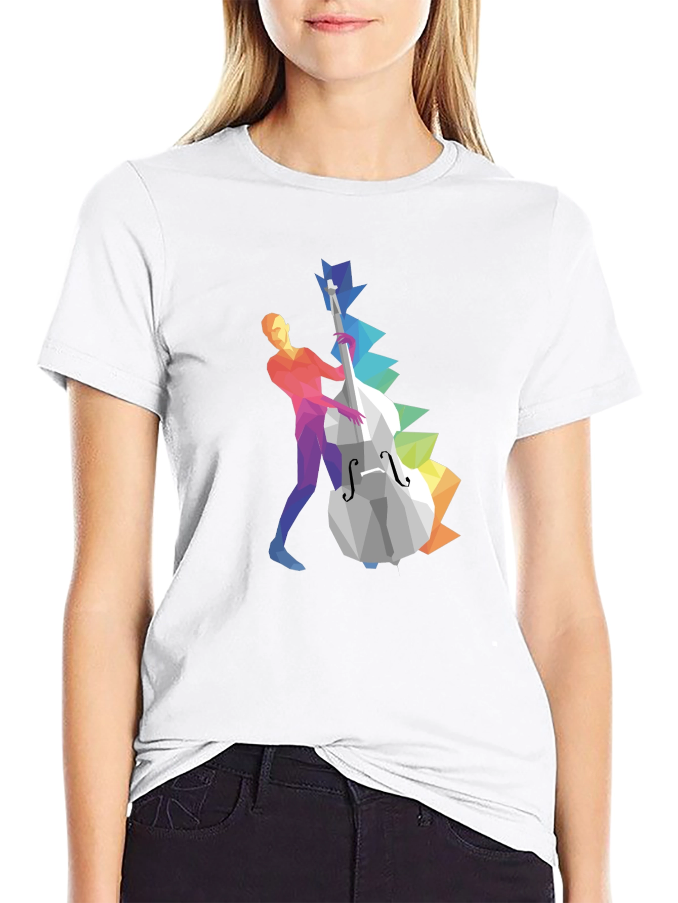 Musical T-Shirt: Geometric Bass Player Design