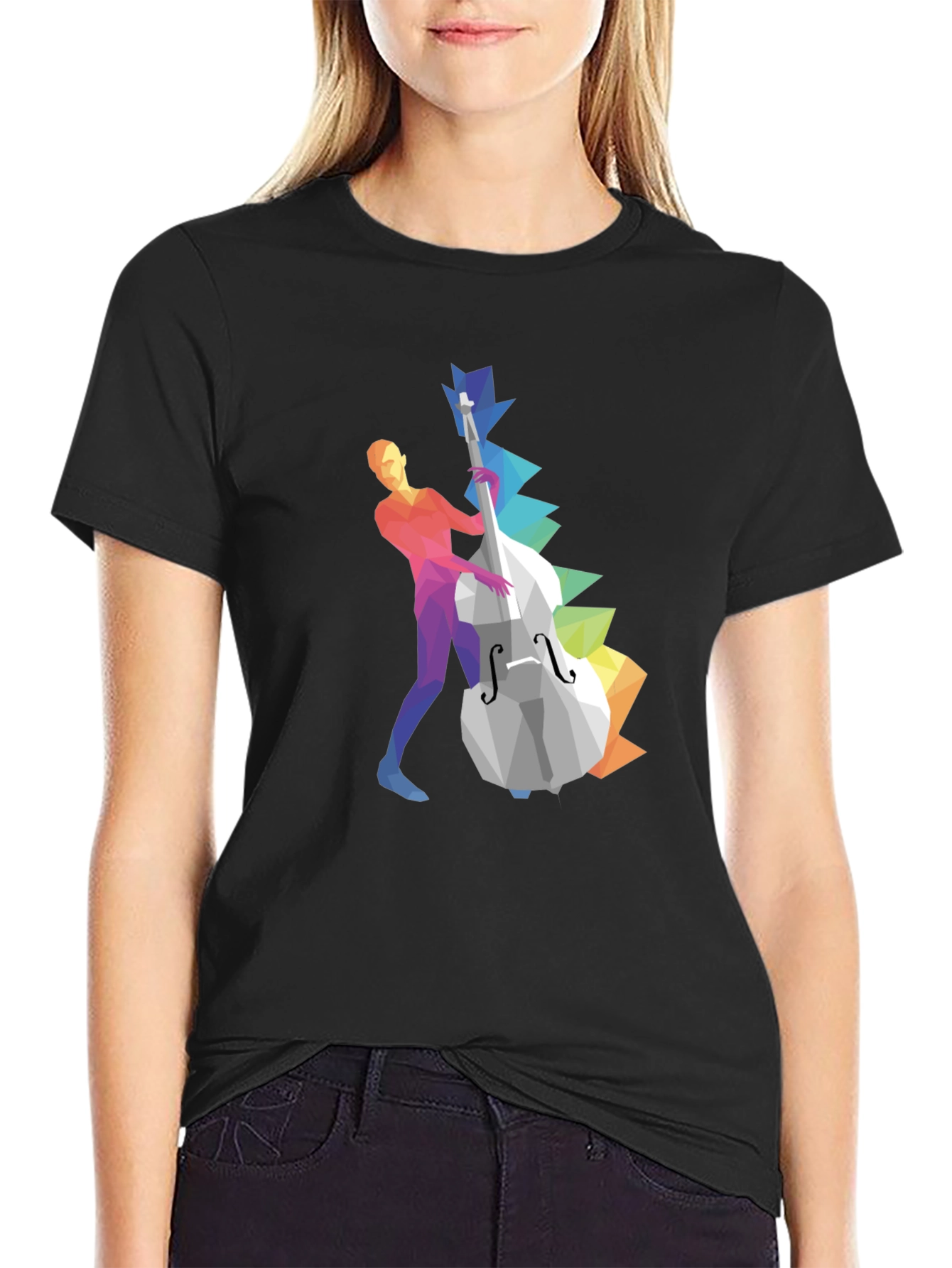Musical T-Shirt: Geometric Bass Player Design