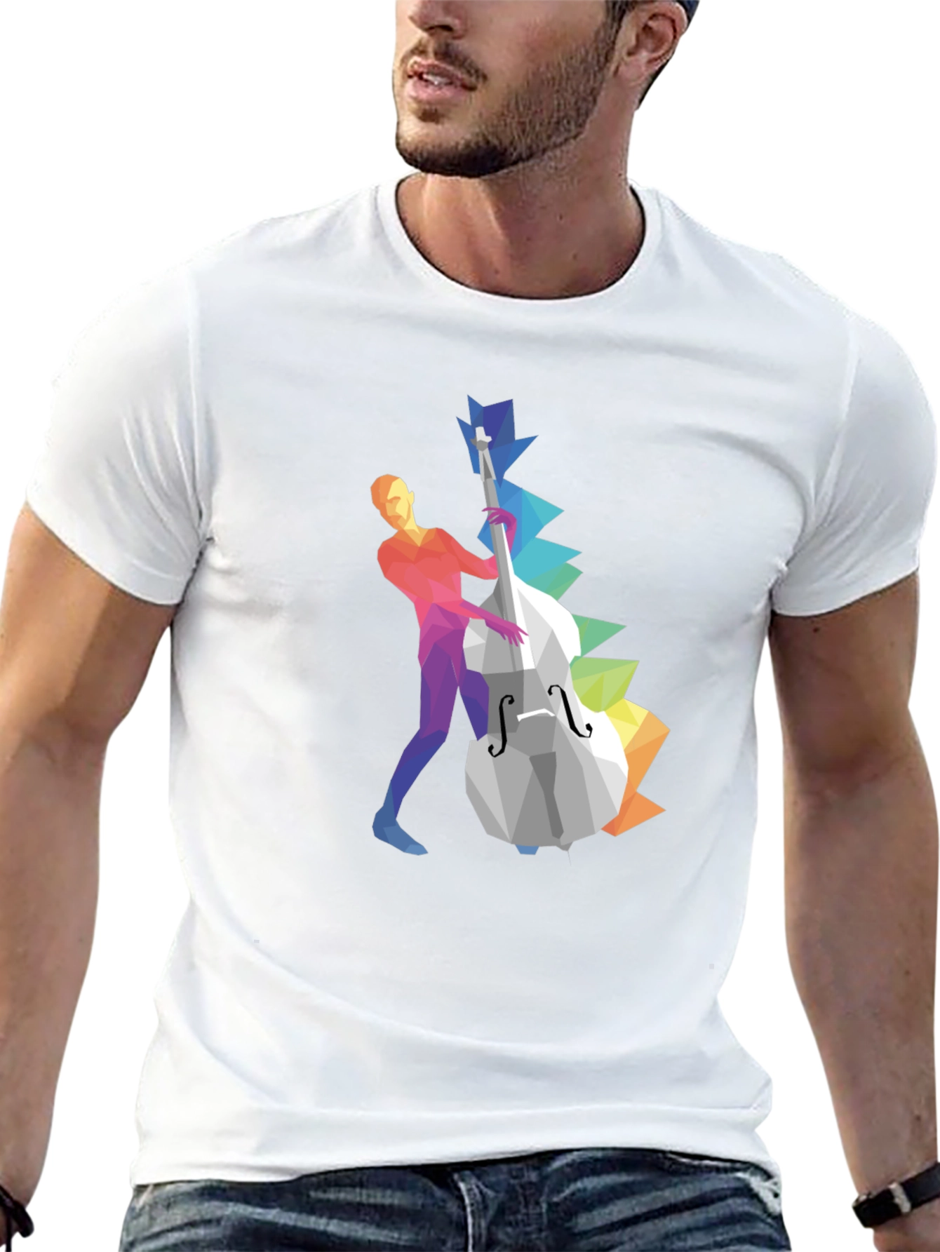 Musical T-Shirt: Geometric Bass Player Design