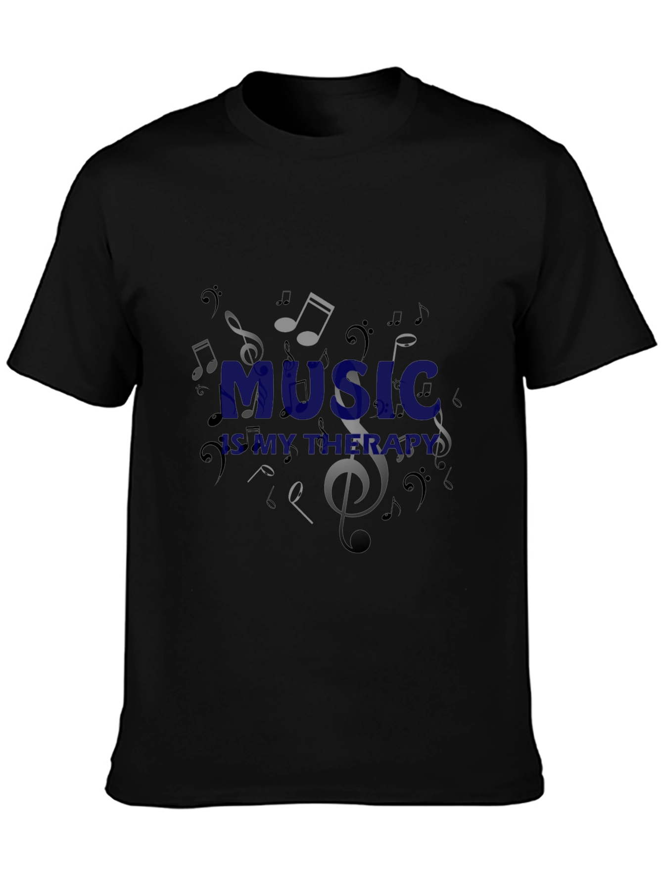 Music is My Therapy Black Graphic T-Shirt